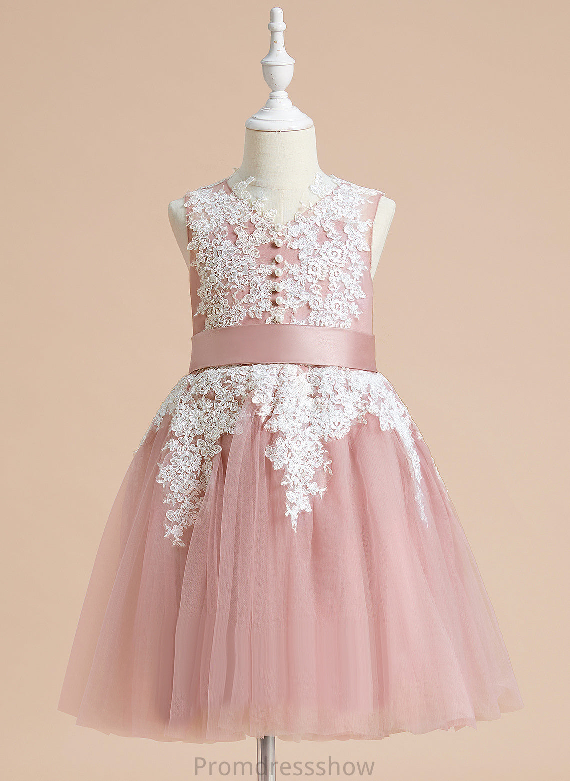 - Girl Flower Girl Dresses Dress With Knee-length Tulle/Lace Sleeveless Jade V-neck Flower Bow(s) A-Line