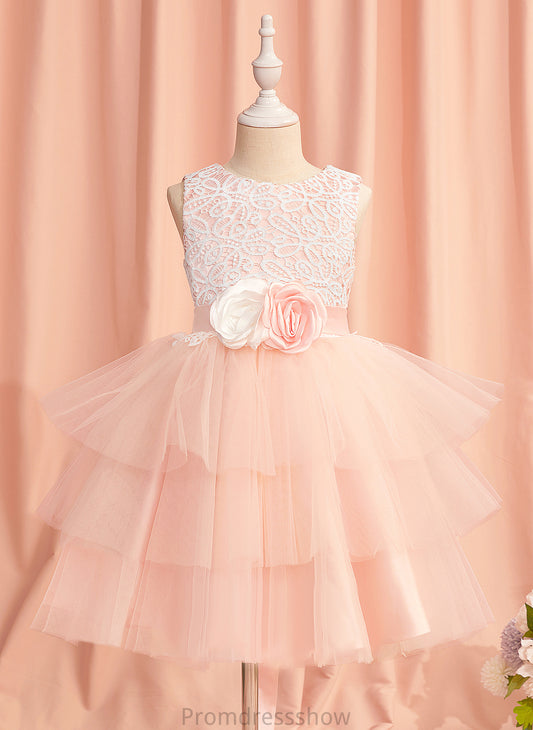 Hole Dress Theresa Ball-Gown/Princess Neck Scoop Satin/Tulle Sleeveless Knee-length With Lace/Flower(s)/Back Flower Girl Flower Girl Dresses -