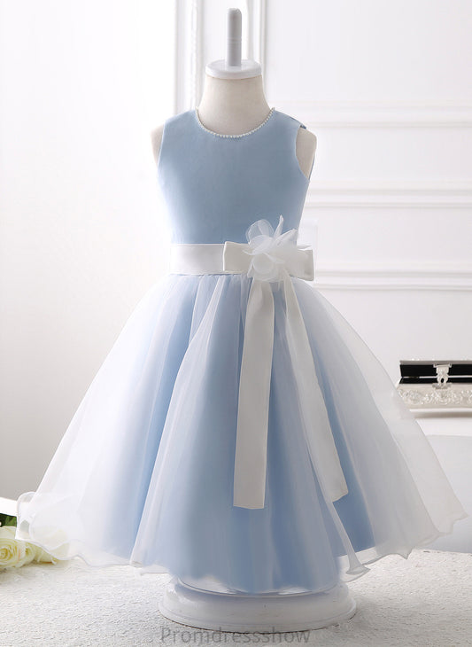 Rachael Flower Sleeveless Neck Dress With Organza - Flower Girl Dresses A-Line Scoop Girl Beading/Flower(s)/Bow(s) Knee-length