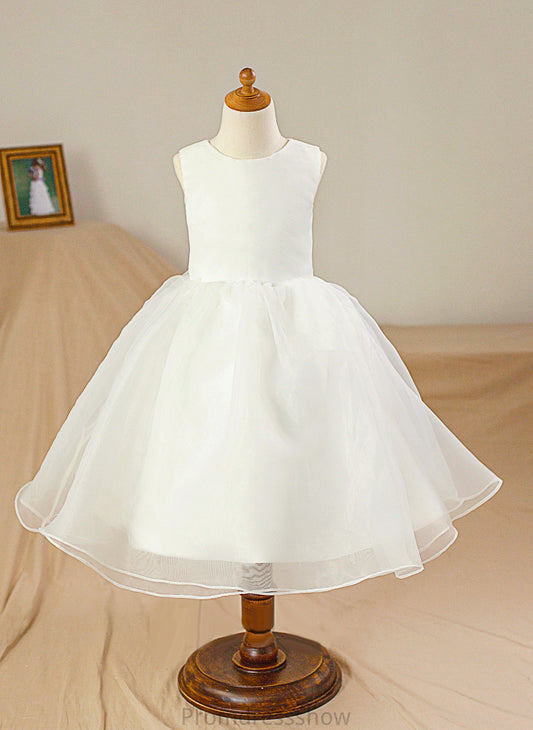 Gown Sleeveless Satin/Tulle Flower Girl Dresses - Estrella Girl Dress Ball Neck Knee-length Flower Scoop