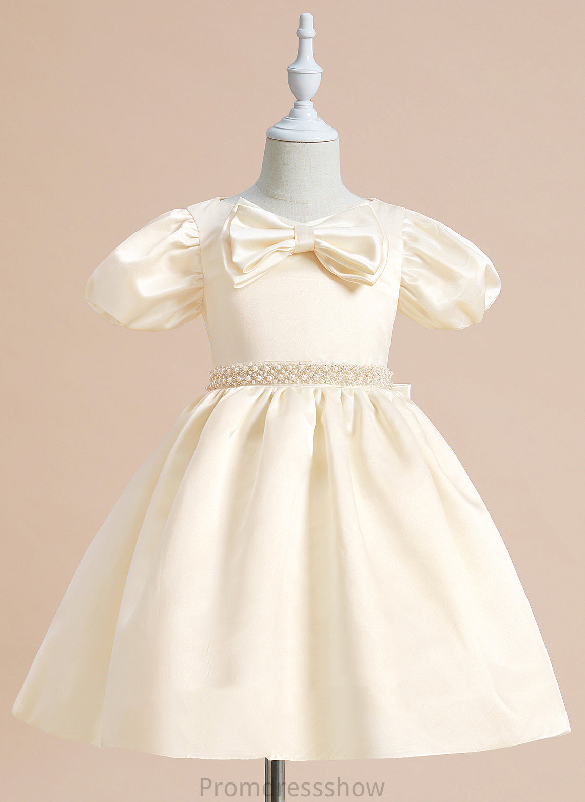 Dress With Ball-Gown/Princess Short Knee-length V-neck Satin Sleeves Girl - Flower Flower Girl Dresses Elvira Beading/Bow(s)