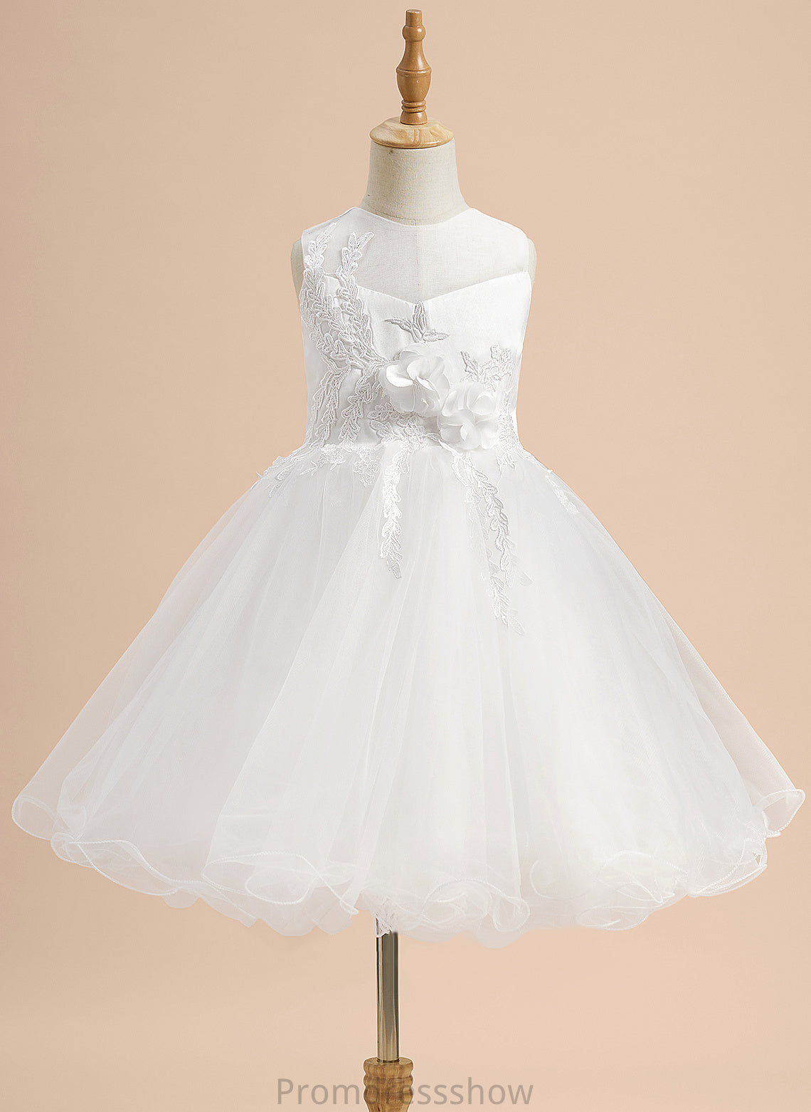 A-Line Lace/Flower(s)/Bow(s) - Sleeveless Flower Girl Dresses Knee-length Girl Flower With Neck Dress Scoop Satin/Tulle Anastasia