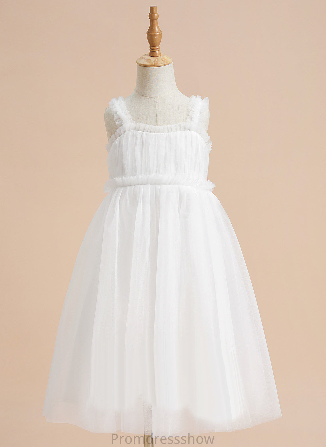 Square - Sleeveless Luna Flower Tulle Girl Dress Flower Girl Dresses Knee-length Neckline A-Line