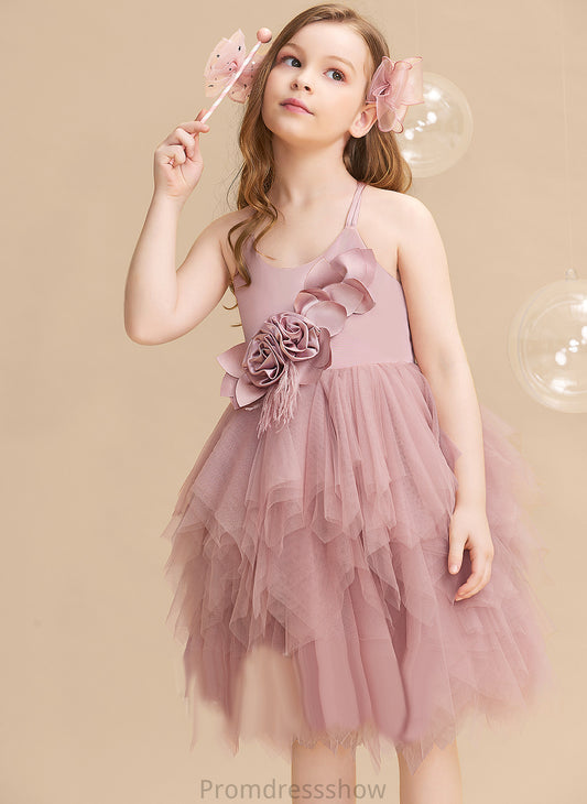 Feather/Flower(s) Tulle Ball-Gown/Princess Flower Girl Dresses Dress Knee-length - Girl Flower Sleeveless Cherish With Scalloped Neck