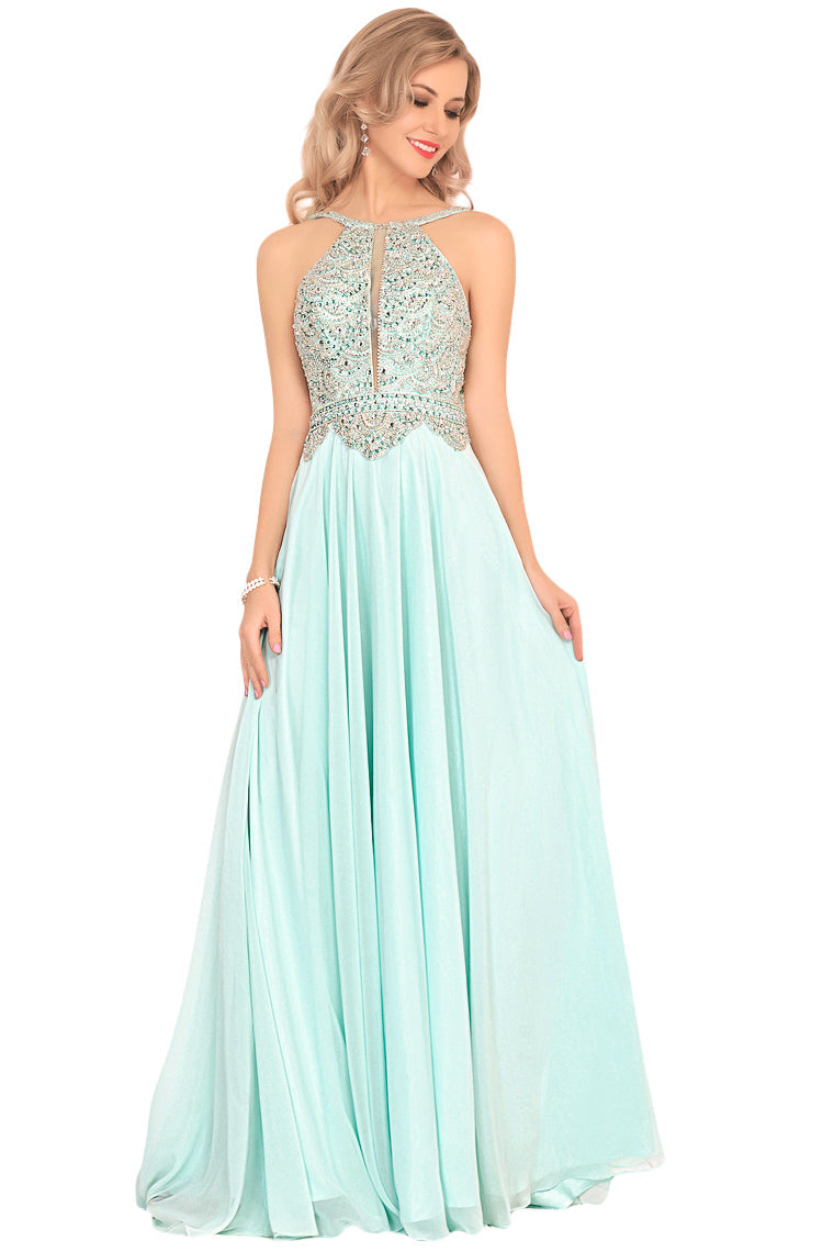 2024 A Line Chiffon Spaghetti Straps Prom Dresses With Beading Floor Length