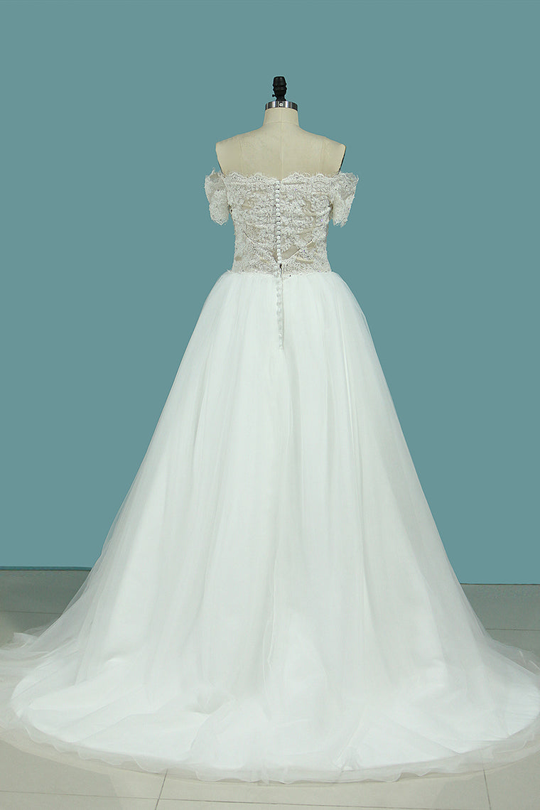 2024 A Line Covered Button Wedding Dresses V Neck Tulle With Applique