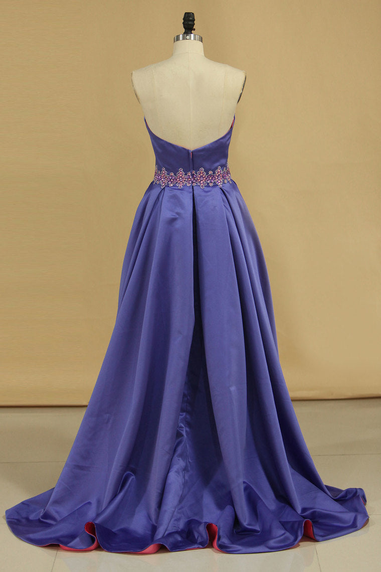 2024 Bicolor Sweetheart With Beads Prom Dresses Satin Asymmetrical