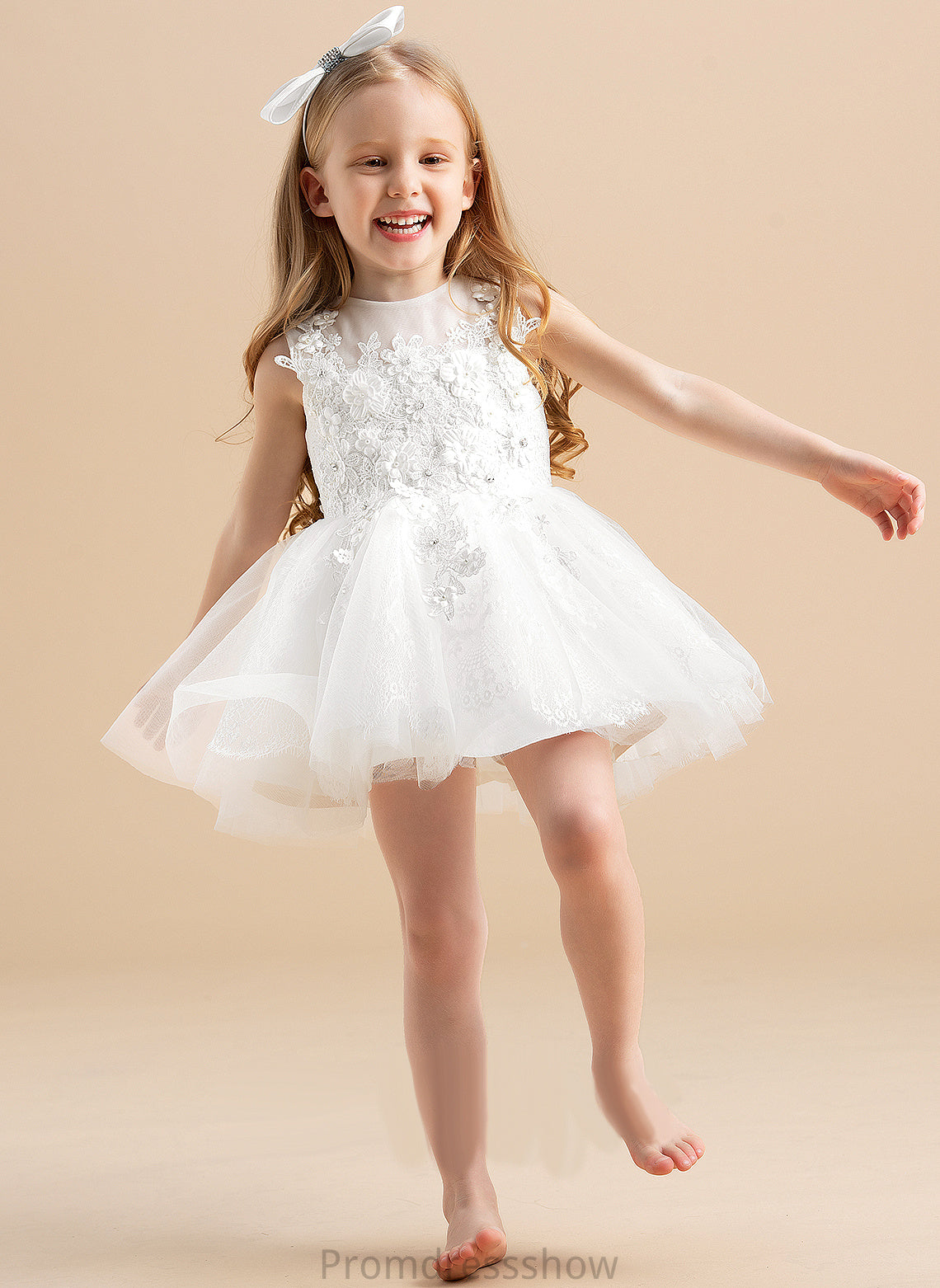 With Scoop Ball-Gown/Princess Cassie Girl Flower Dress Neck Sleeveless Knee-length Beading/Appliques Tulle Flower Girl Dresses -