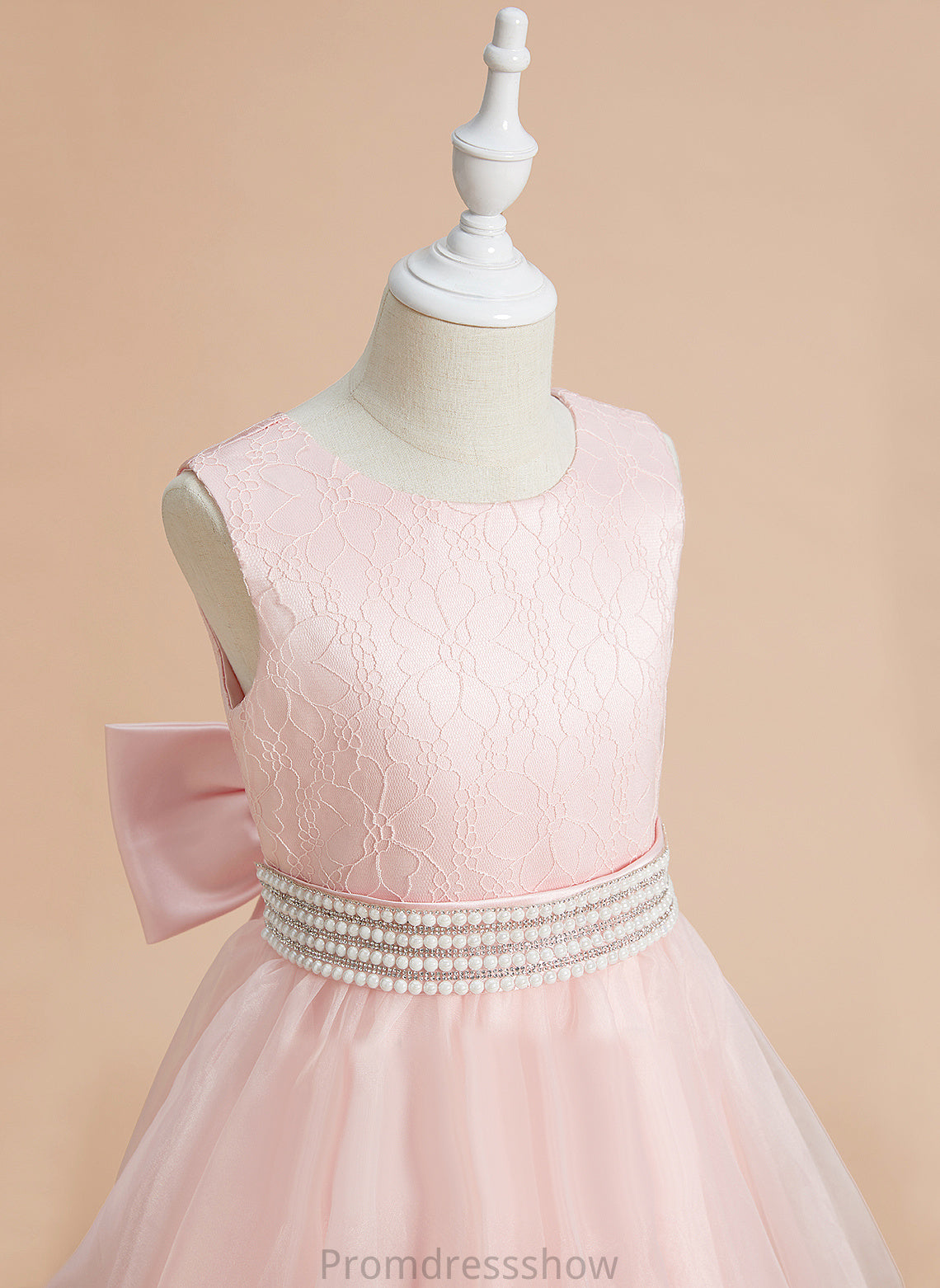 Ball-Gown/Princess Sleeveless Flower Amaya Scoop Ankle-length Beading/Bow(s) Dress - With Girl Flower Girl Dresses Organza/Lace Neck