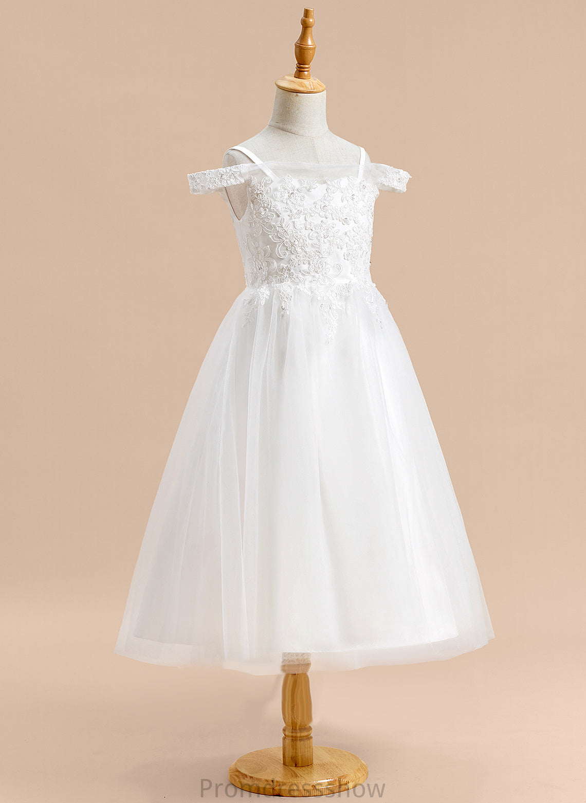 Tulle Flower Girl Dresses Sleeveless Flower Off-the-Shoulder Una Girl With - A-Line Dress Tea-length Lace