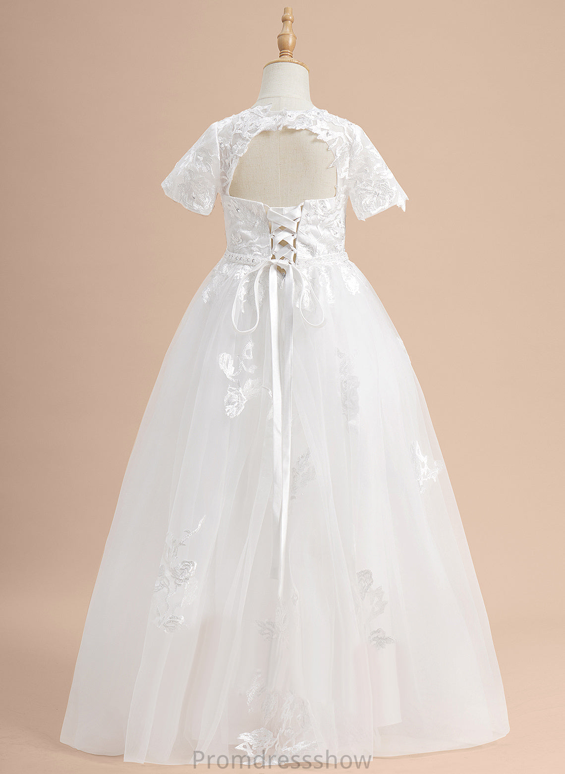 Girl Marie - With Neck Short Sleeves Ball-Gown/Princess Lace/Beading/Sequins Flower Girl Dresses Flower Dress Scoop Floor-length Tulle