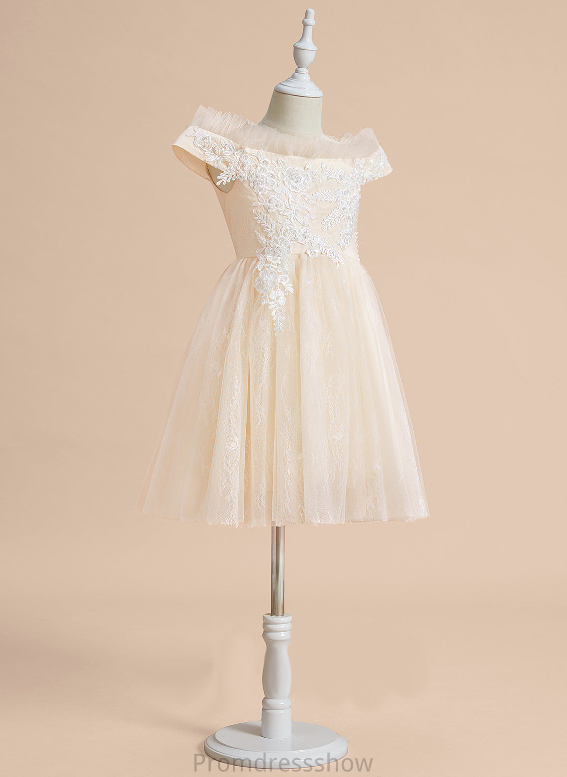 A-Line With Tulle Kira Sleeveless Knee-length Lace Girl - Dress Flower Off-the-Shoulder Flower Girl Dresses