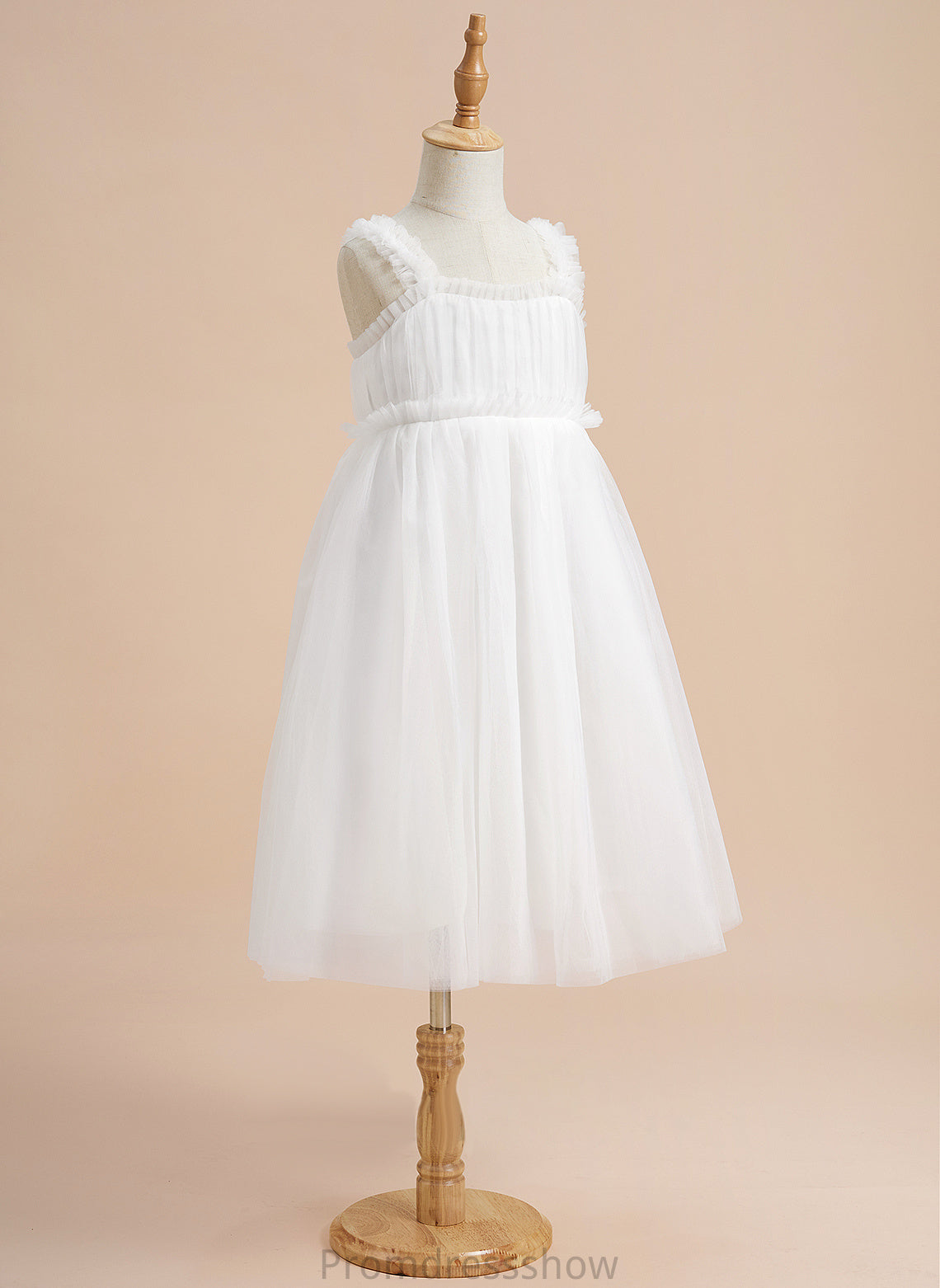 Square - Sleeveless Luna Flower Tulle Girl Dress Flower Girl Dresses Knee-length Neckline A-Line