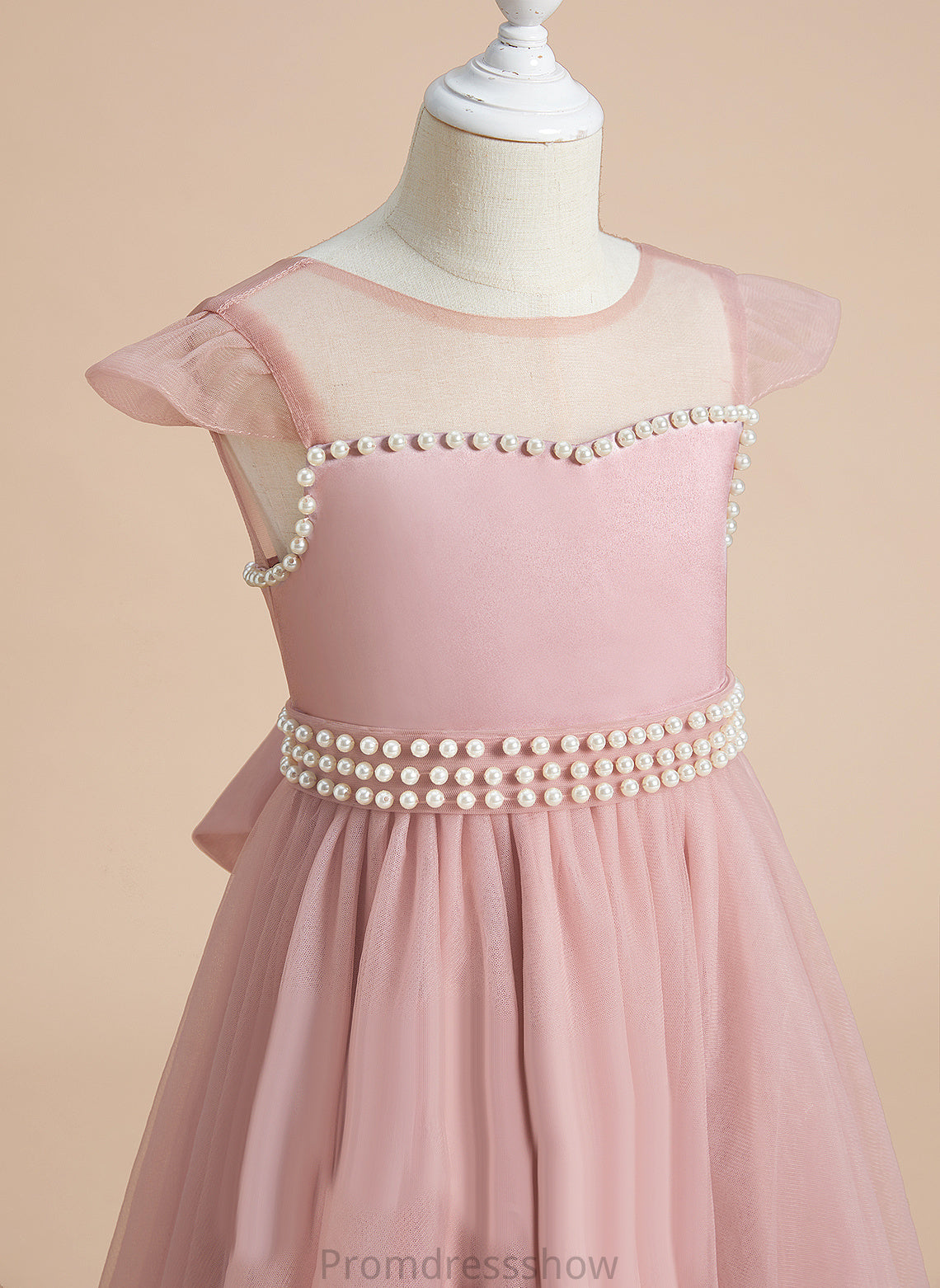 Girl Scoop A-Line Dress Satin/Tulle Flower Sleeveless With Flower Girl Dresses - Neck Annika Knee-length Beading/Bow(s)