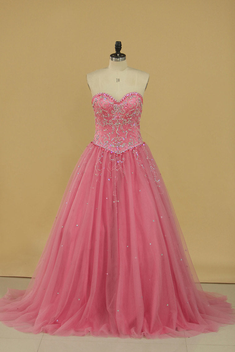 2024 Ball Gown Beaded Bodice Quinceanera Dresses Sweetheart Tulle Sweep Train