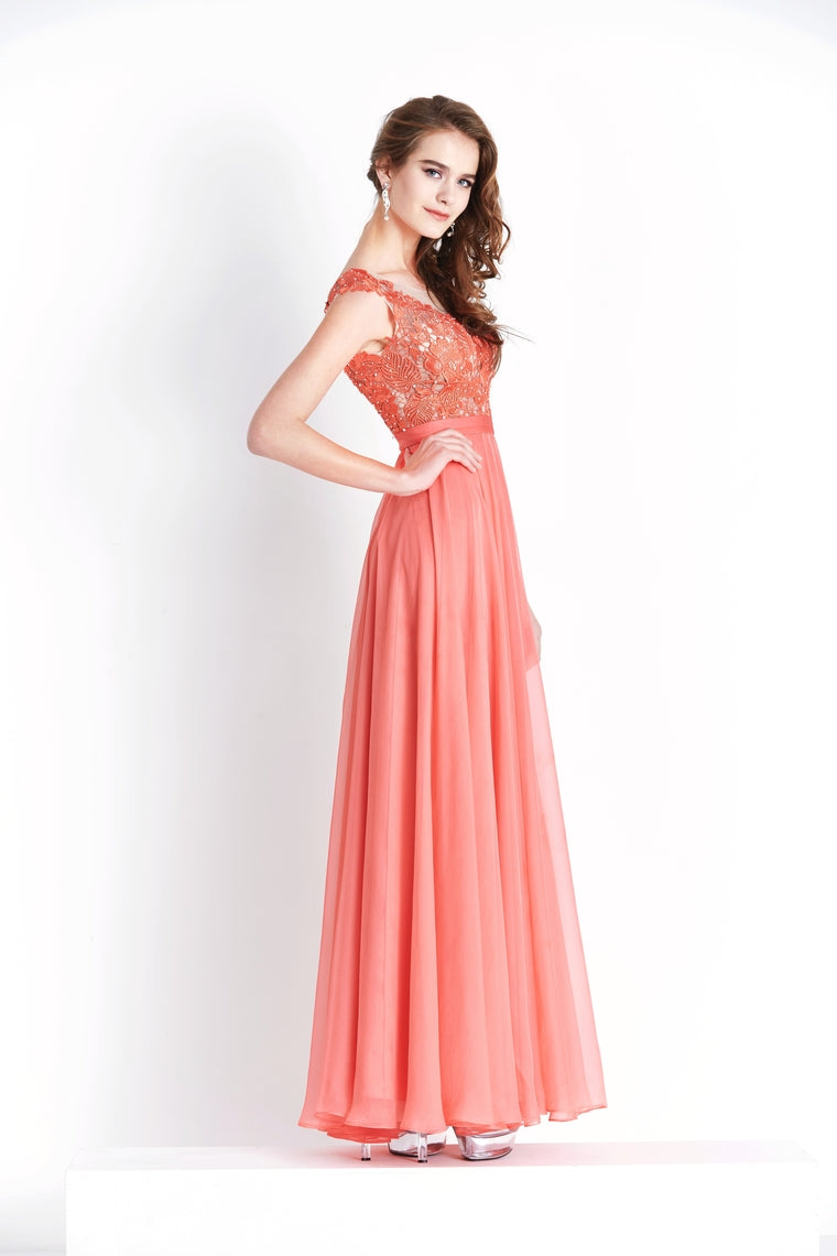 2024 Chiffon & Lace Scoop Prom Dresses A Line With Beading Floor Length