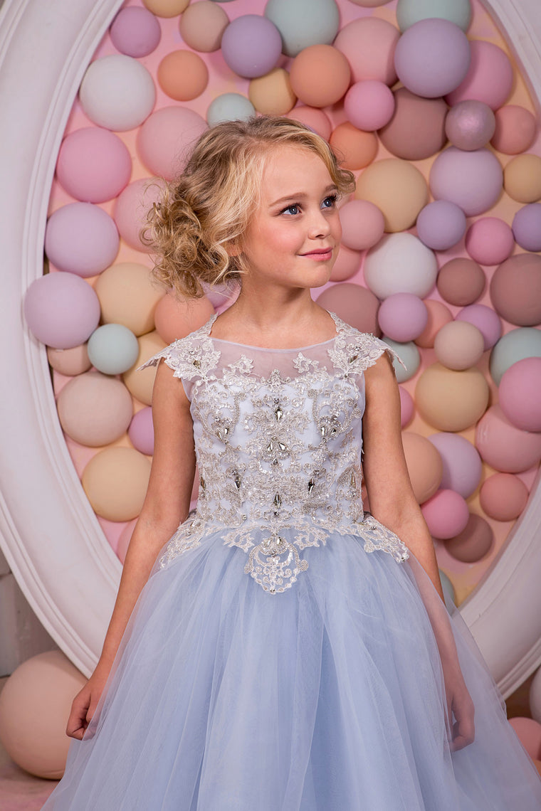 2024 A Line Scoop Flower Girl Dresses Tulle With Applique Floor Length