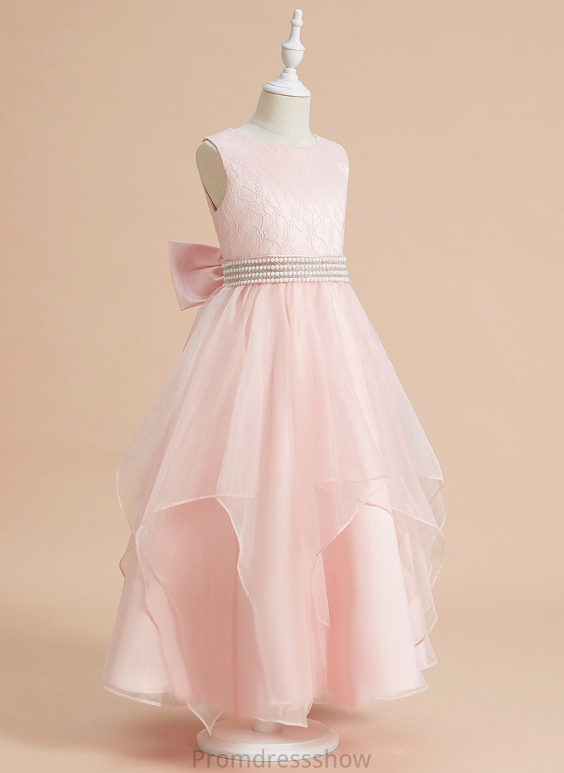 Ball-Gown/Princess Sleeveless Flower Amaya Scoop Ankle-length Beading/Bow(s) Dress - With Girl Flower Girl Dresses Organza/Lace Neck