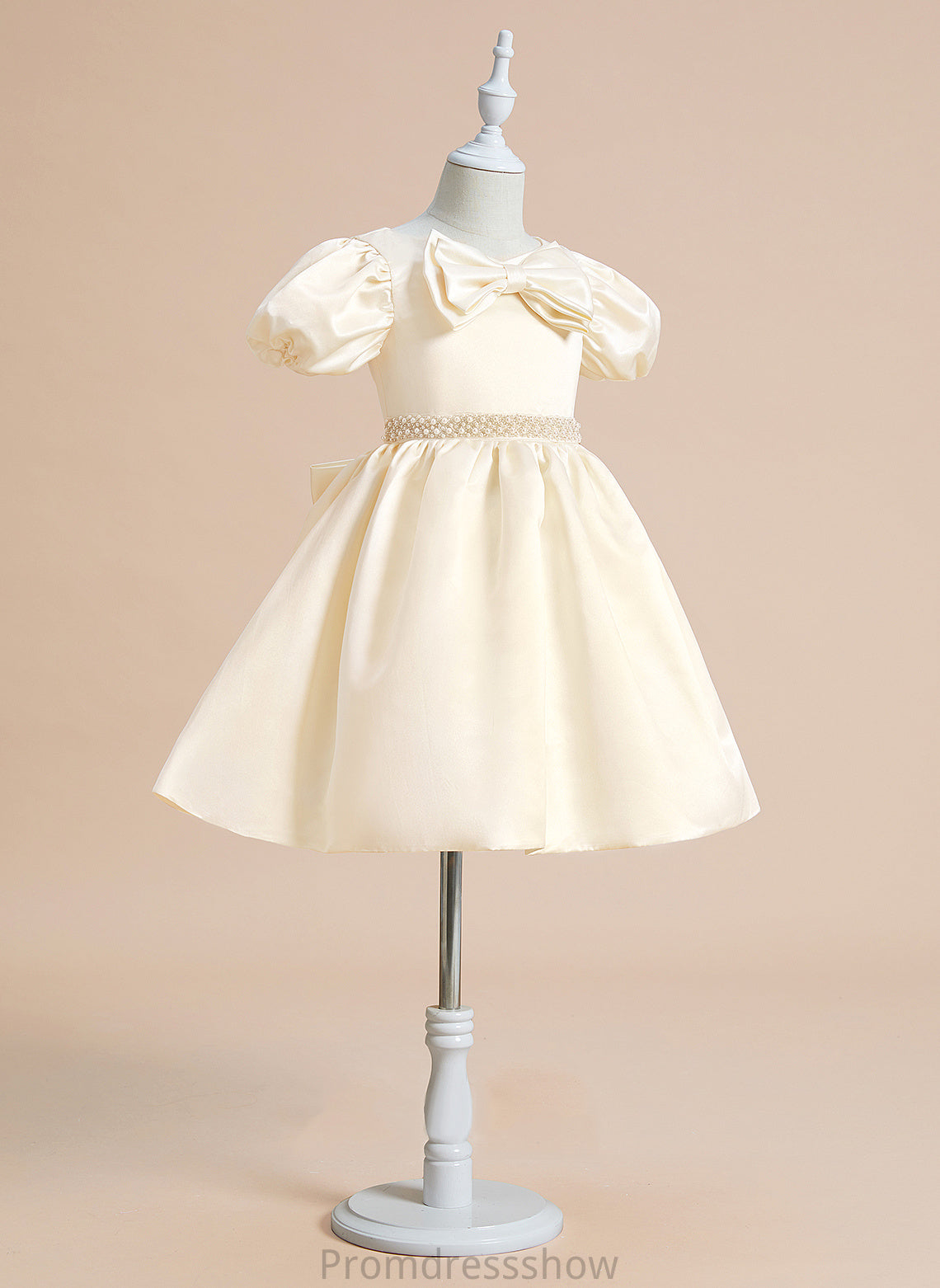 Dress With Ball-Gown/Princess Short Knee-length V-neck Satin Sleeves Girl - Flower Flower Girl Dresses Elvira Beading/Bow(s)