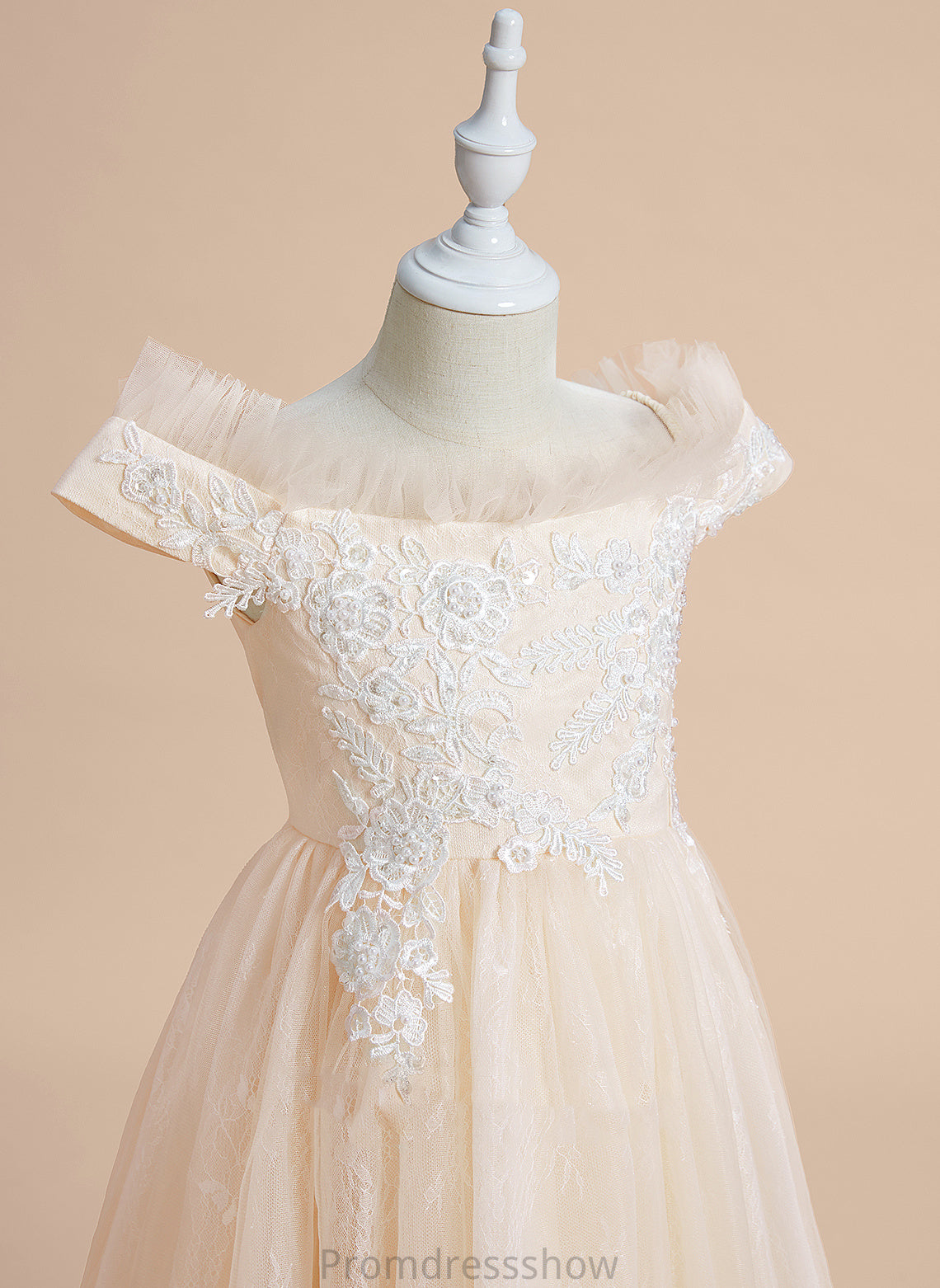 A-Line With Tulle Kira Sleeveless Knee-length Lace Girl - Dress Flower Off-the-Shoulder Flower Girl Dresses