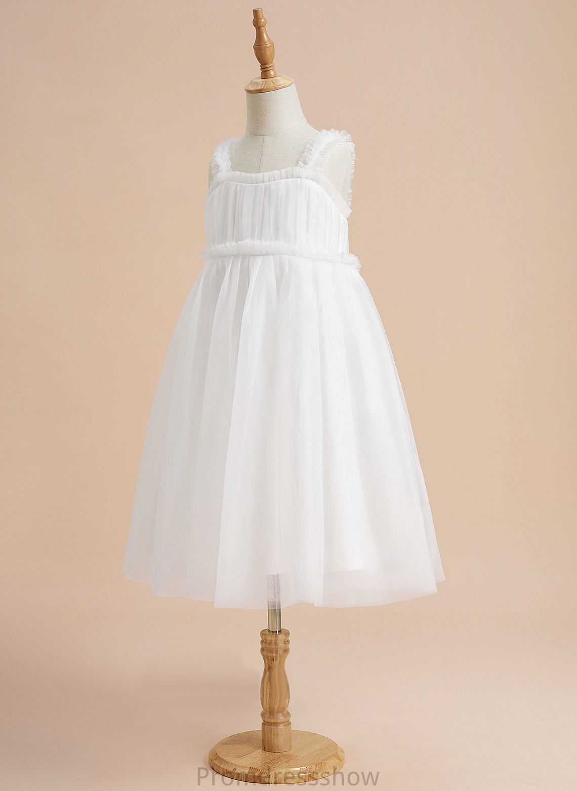 Square - Sleeveless Luna Flower Tulle Girl Dress Flower Girl Dresses Knee-length Neckline A-Line