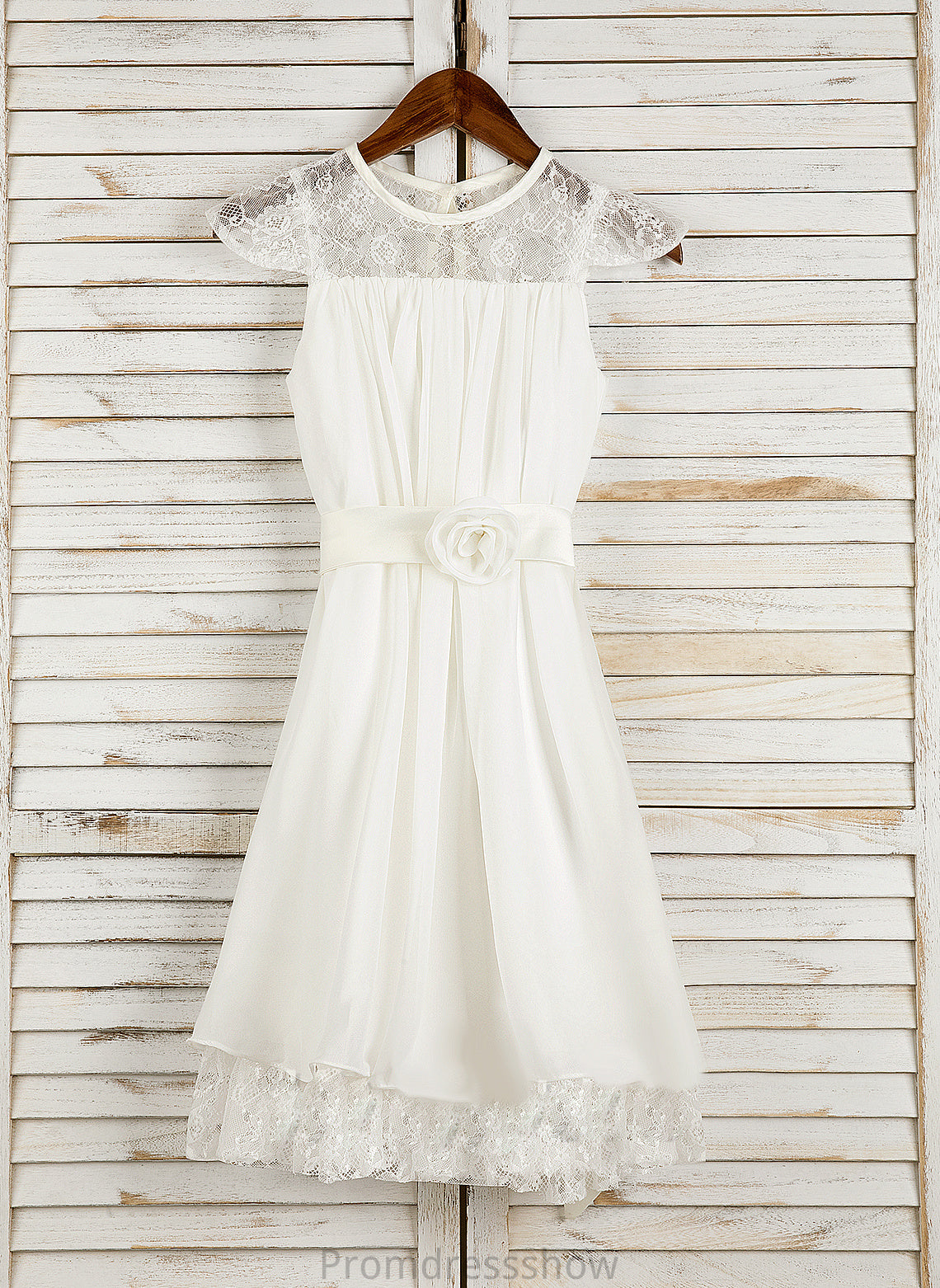 Lace/Flower(s) - Dress Scoop With Flower Felicity Chiffon A-Line Flower Girl Dresses Neck Tea-length Girl Sleeveless