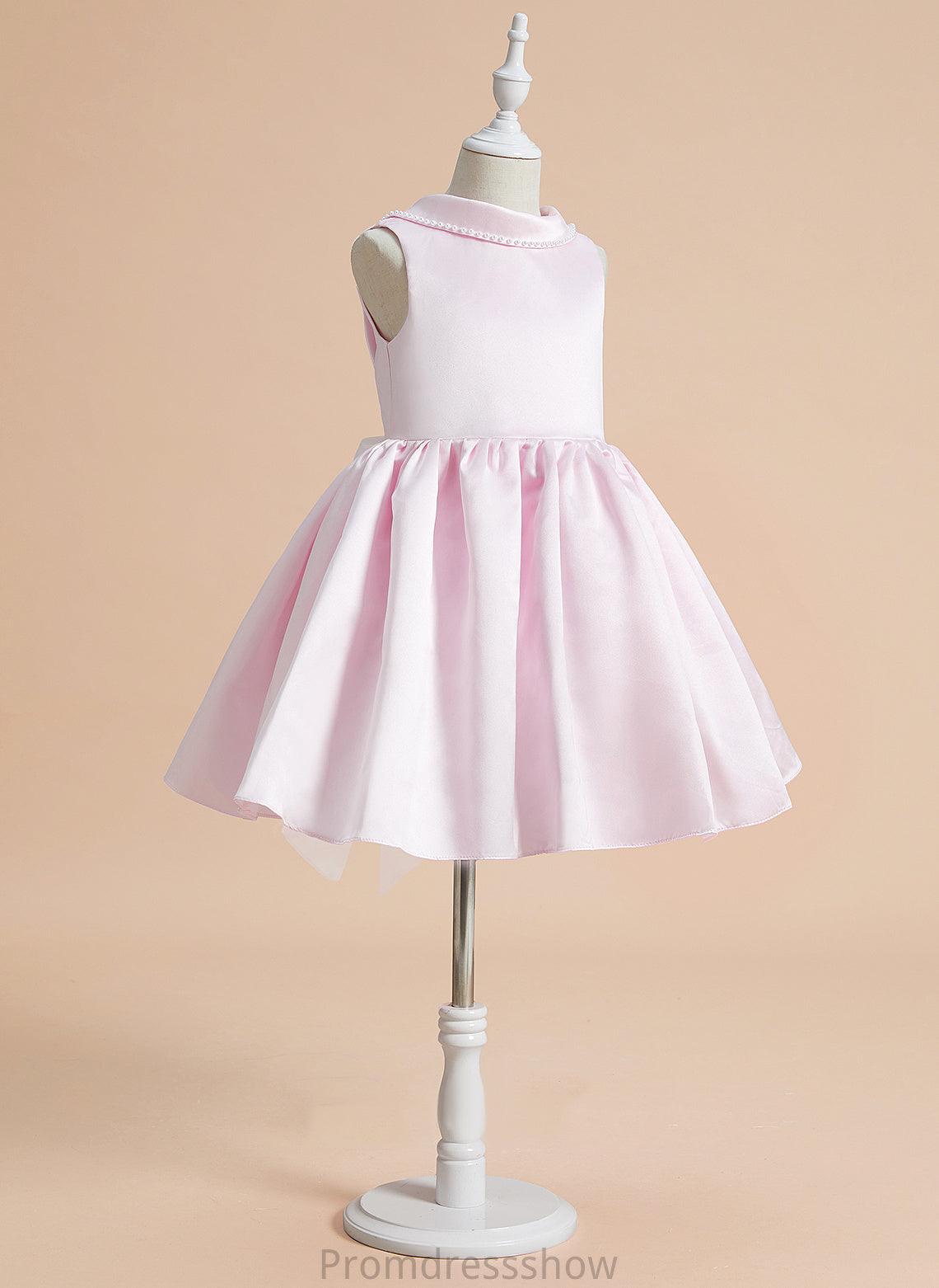 Girl Flower Girl Dresses Neck Knee-length With Satin A-Line Sleeveless - Flower Miah Dress Scoop Beading/Bow(s)