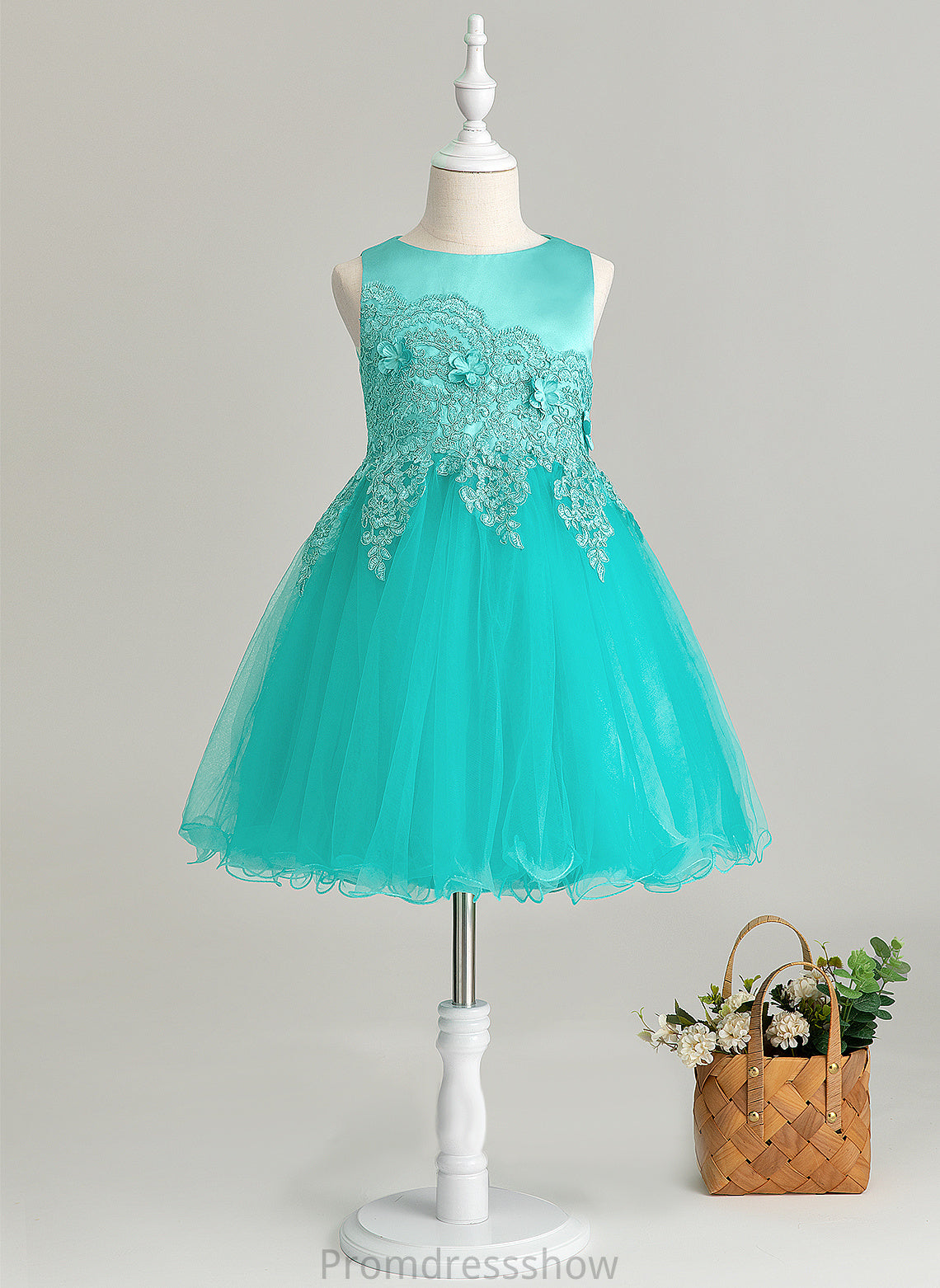 Sleeveless Shirley Knee-length A-Line Flower Girl Dresses Dress - Girl Neck Flower(s) Satin/Tulle/Lace Scoop Flower With