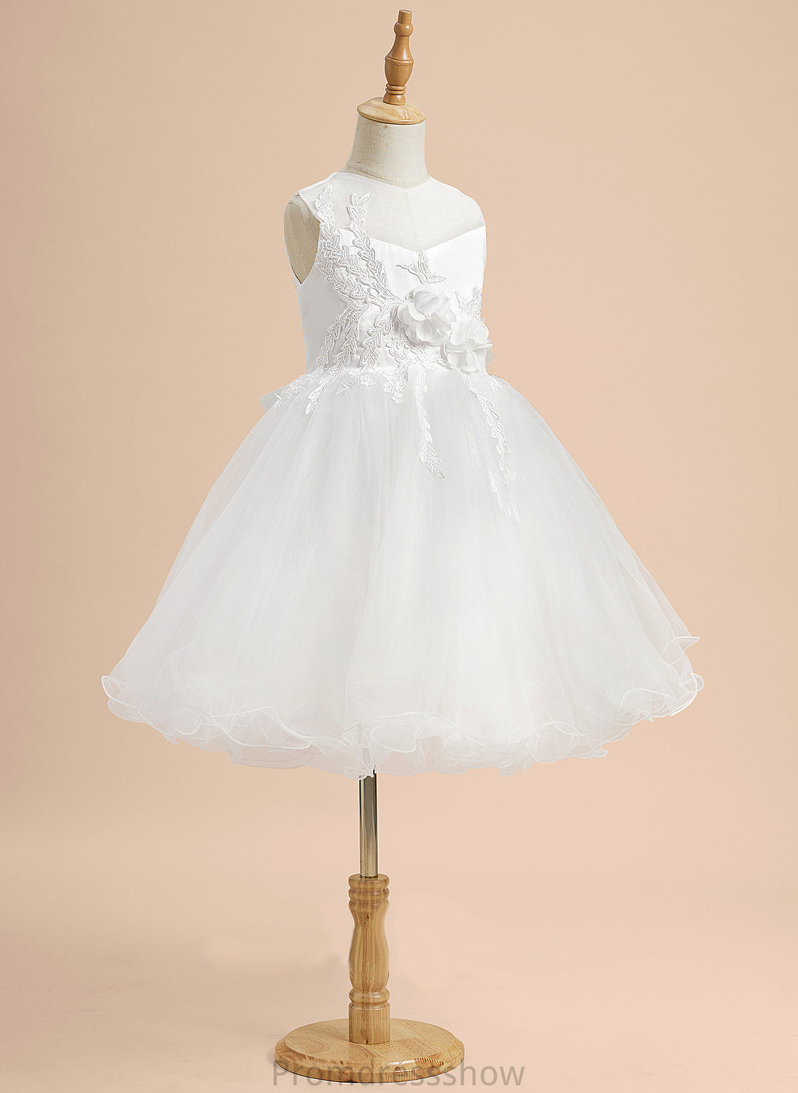 A-Line Lace/Flower(s)/Bow(s) - Sleeveless Flower Girl Dresses Knee-length Girl Flower With Neck Dress Scoop Satin/Tulle Anastasia