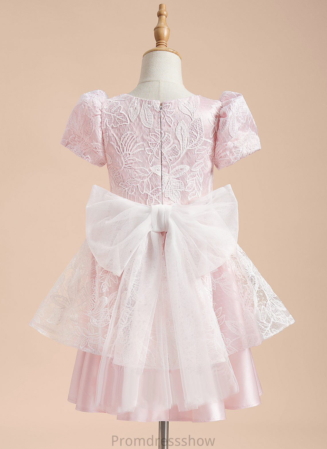 - Sleeves Flower A-Line Flower Girl Dresses Knee-length Gloria Neck Lace/Sequins/Bow(s) With Short Satin/Tulle Girl Scoop Dress