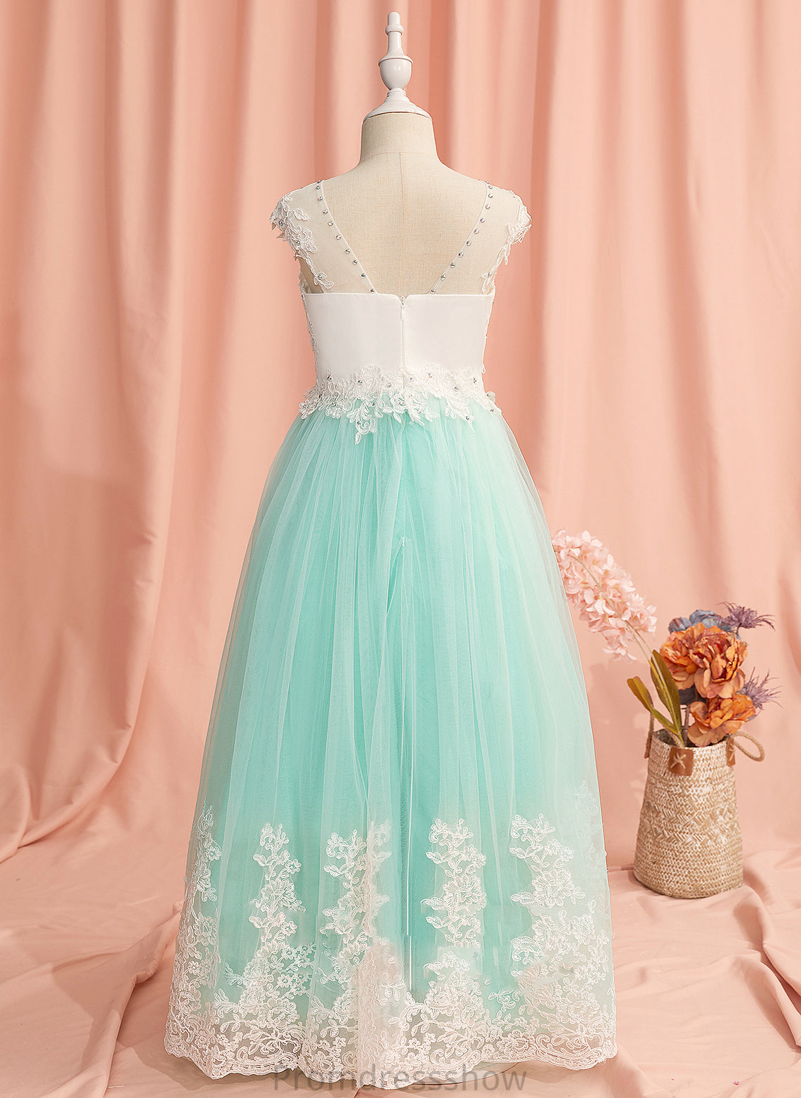 Dress Neck Girl Tulle Sleeveless Valentina Ball-Gown/Princess Back Flower Girl Dresses Floor-length Scoop Lace/Beading/Bow(s)/V With Flower -