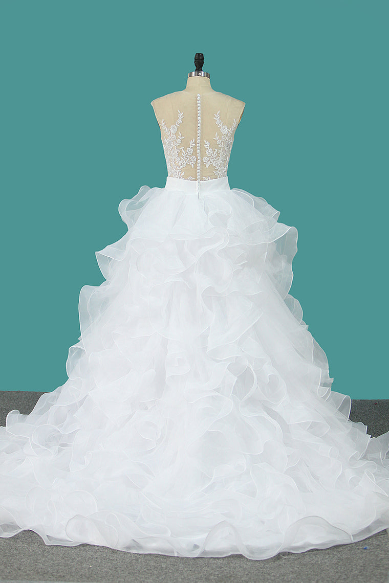 2024 Scoop Tulle With Applique Detachable Wedding Dresses  Zipper Up