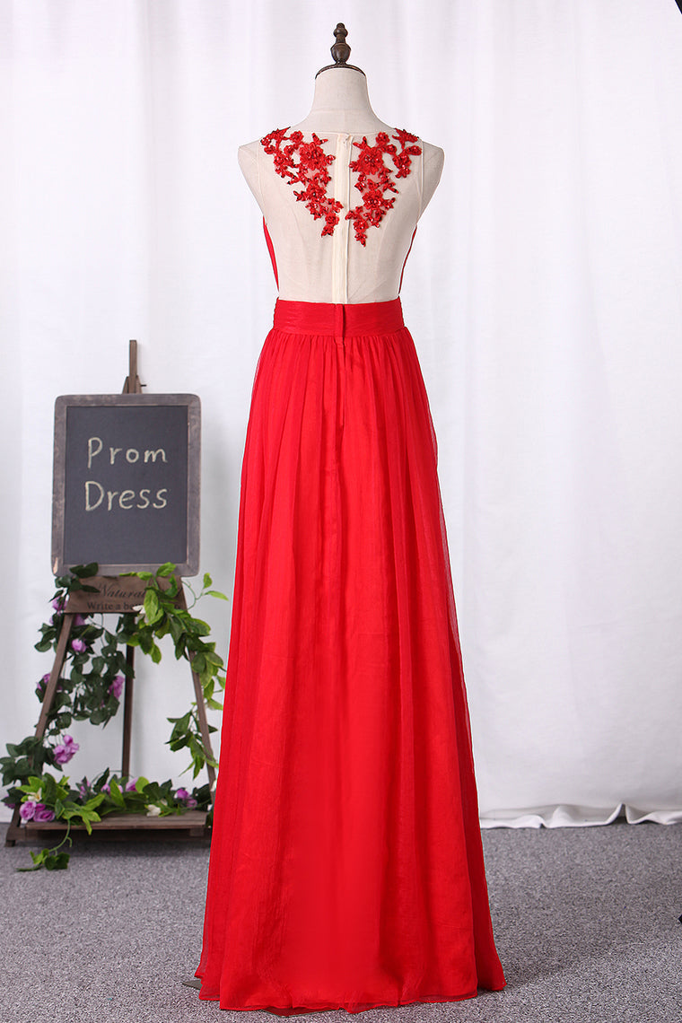 2024 A Line Prom Dresses Chiffon Scoop With Ruffles And Applique