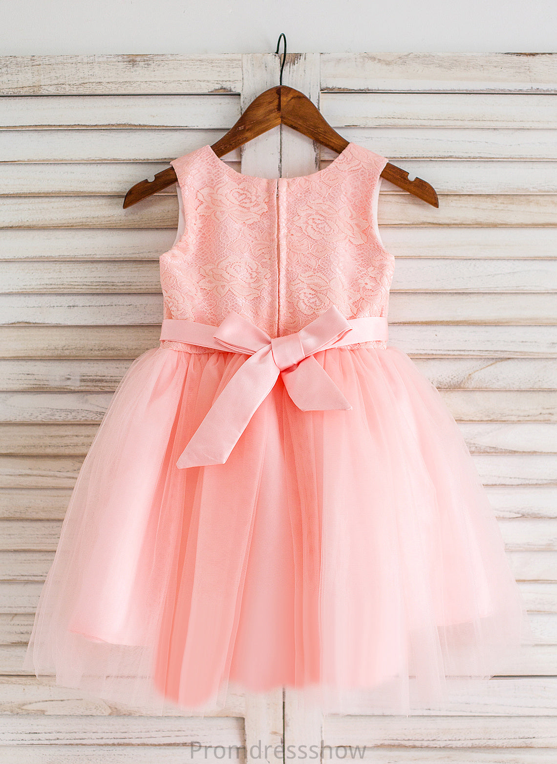 Tulle/Lace Flower Tiffany Ball-Gown/Princess - Scoop Neck Dress Bow(s) Sleeveless Girl With Knee-length Flower Girl Dresses