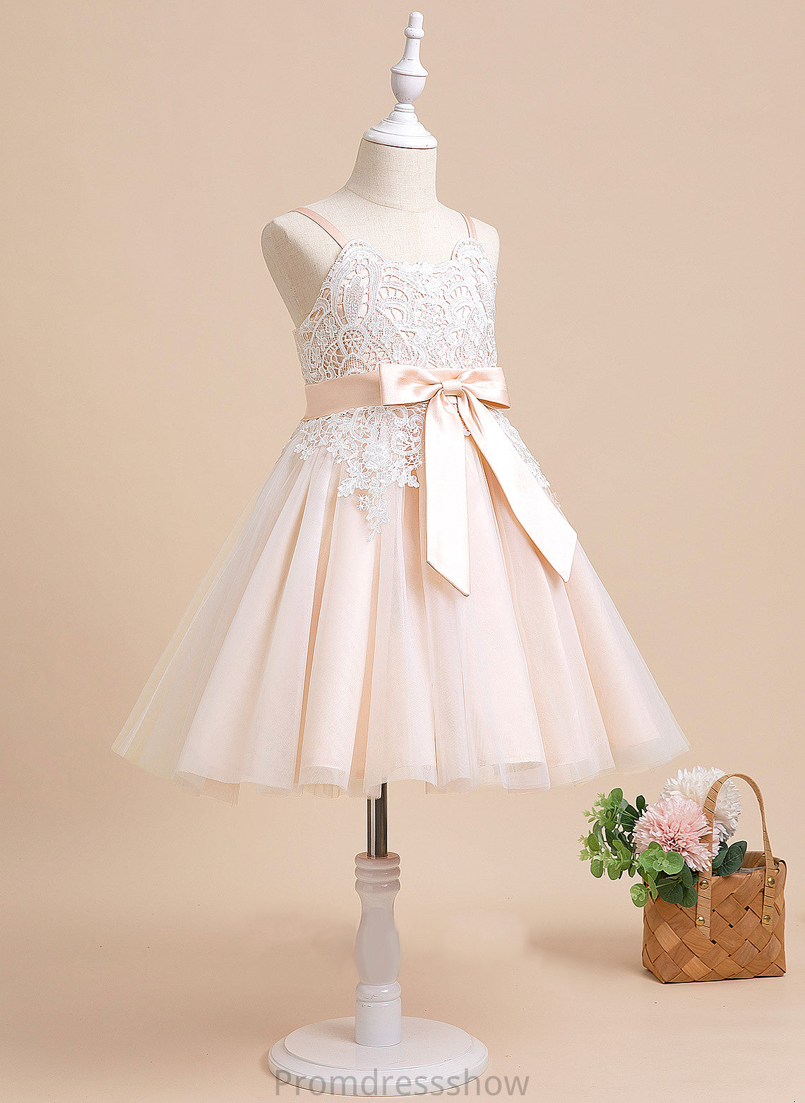 Flower Girl Dresses Sleeveless Neck Scalloped A-Line - Knee-length Girl Bow(s) Savanna Dress Tulle With Flower