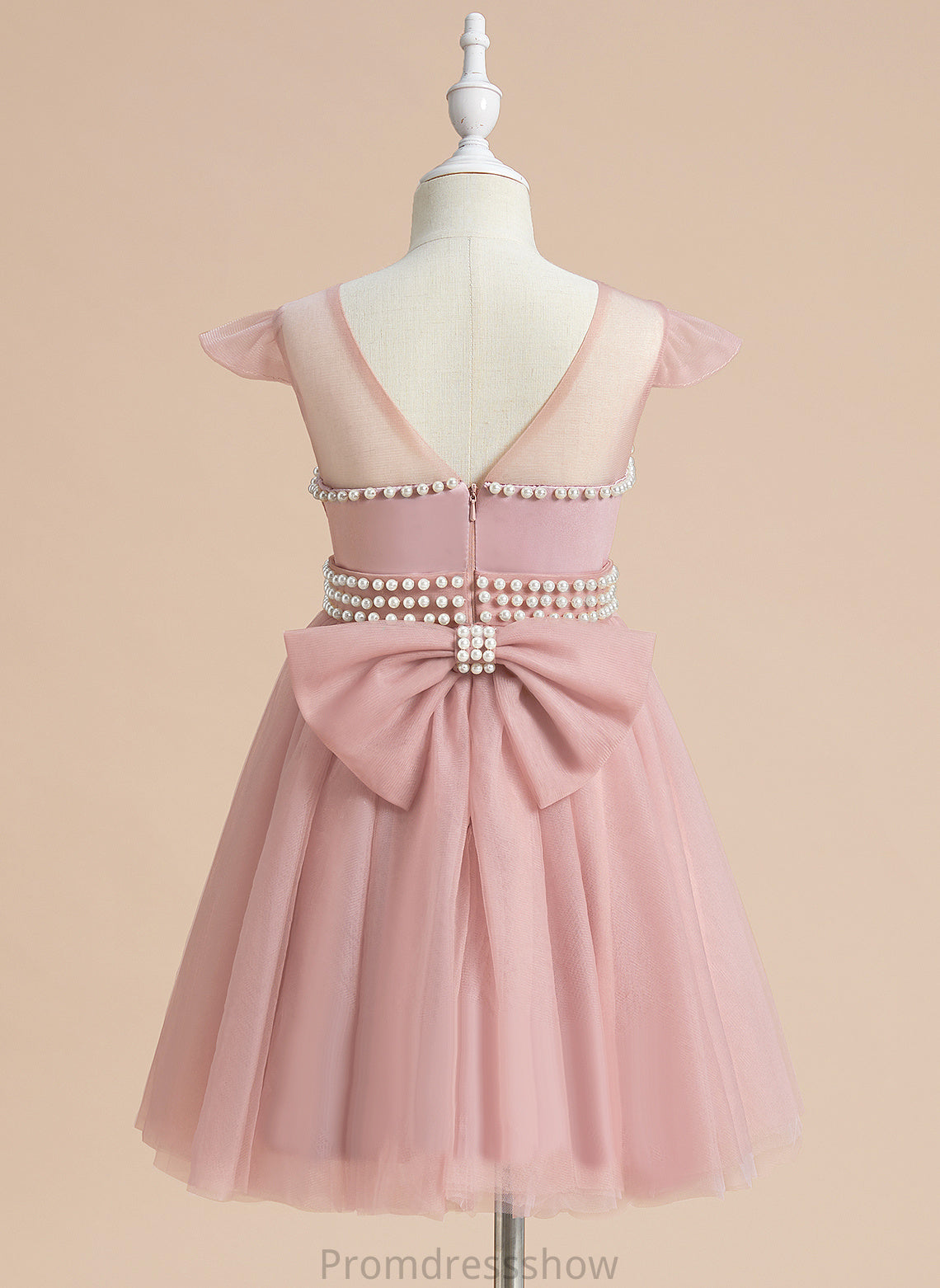 Girl Scoop A-Line Dress Satin/Tulle Flower Sleeveless With Flower Girl Dresses - Neck Annika Knee-length Beading/Bow(s)