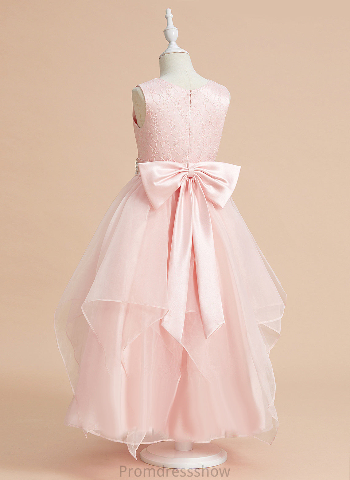 Ball-Gown/Princess Sleeveless Flower Amaya Scoop Ankle-length Beading/Bow(s) Dress - With Girl Flower Girl Dresses Organza/Lace Neck