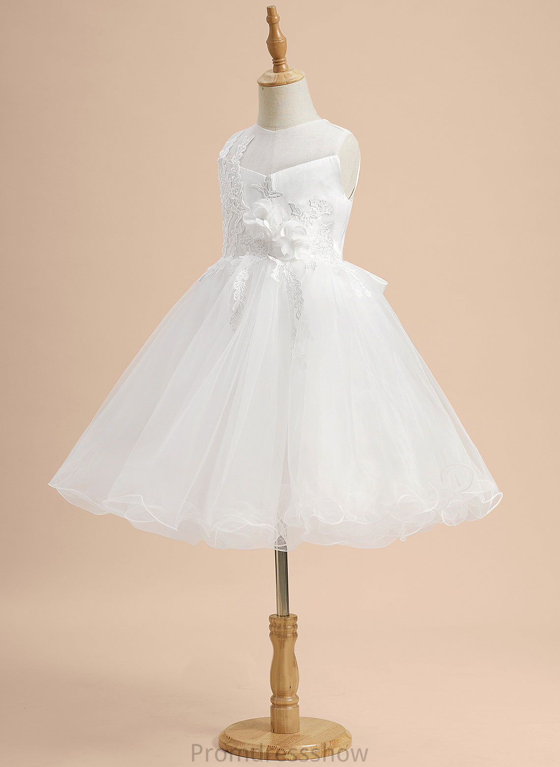 A-Line Lace/Flower(s)/Bow(s) - Sleeveless Flower Girl Dresses Knee-length Girl Flower With Neck Dress Scoop Satin/Tulle Anastasia