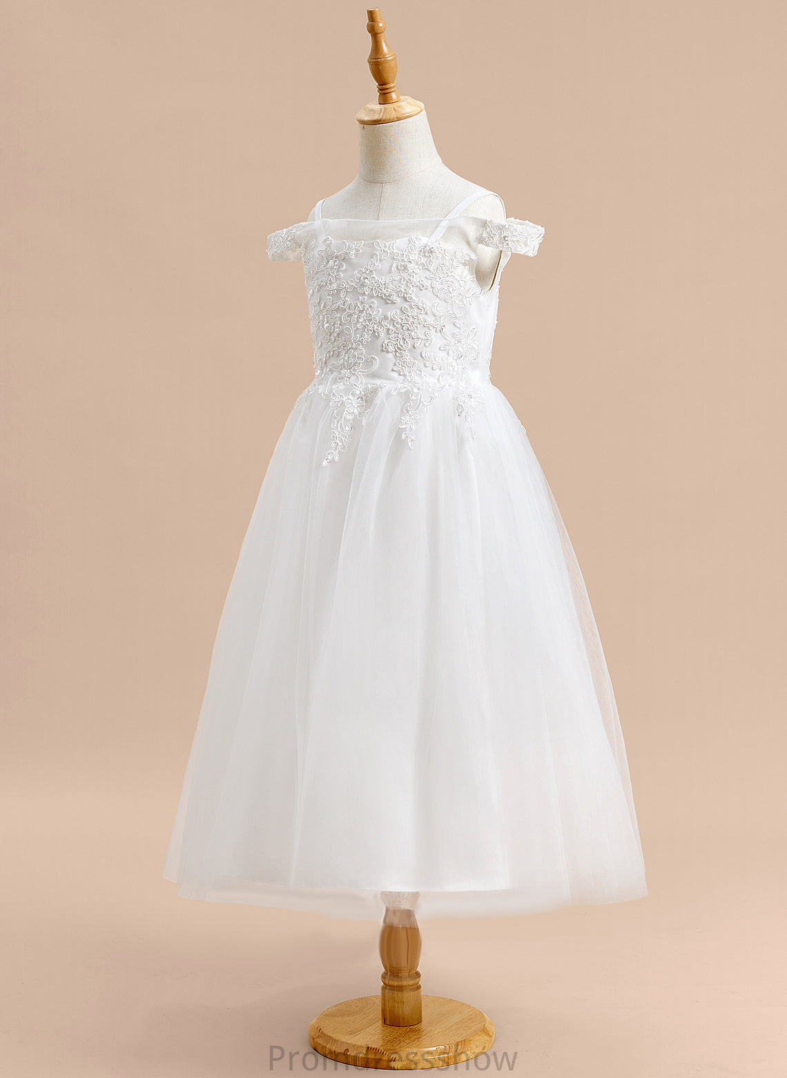 Tulle Flower Girl Dresses Sleeveless Flower Off-the-Shoulder Una Girl With - A-Line Dress Tea-length Lace