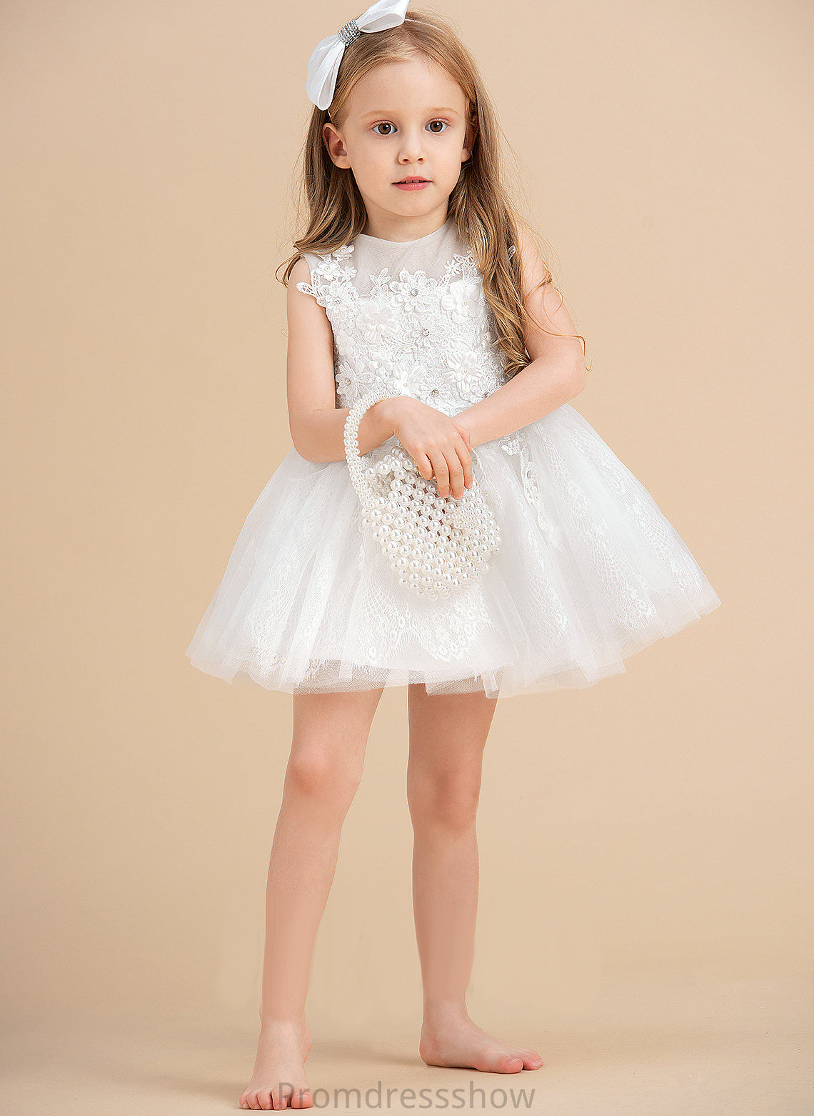 With Scoop Ball-Gown/Princess Cassie Girl Flower Dress Neck Sleeveless Knee-length Beading/Appliques Tulle Flower Girl Dresses -