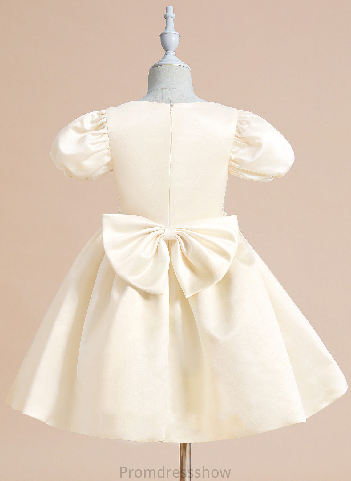 Dress With Ball-Gown/Princess Short Knee-length V-neck Satin Sleeves Girl - Flower Flower Girl Dresses Elvira Beading/Bow(s)