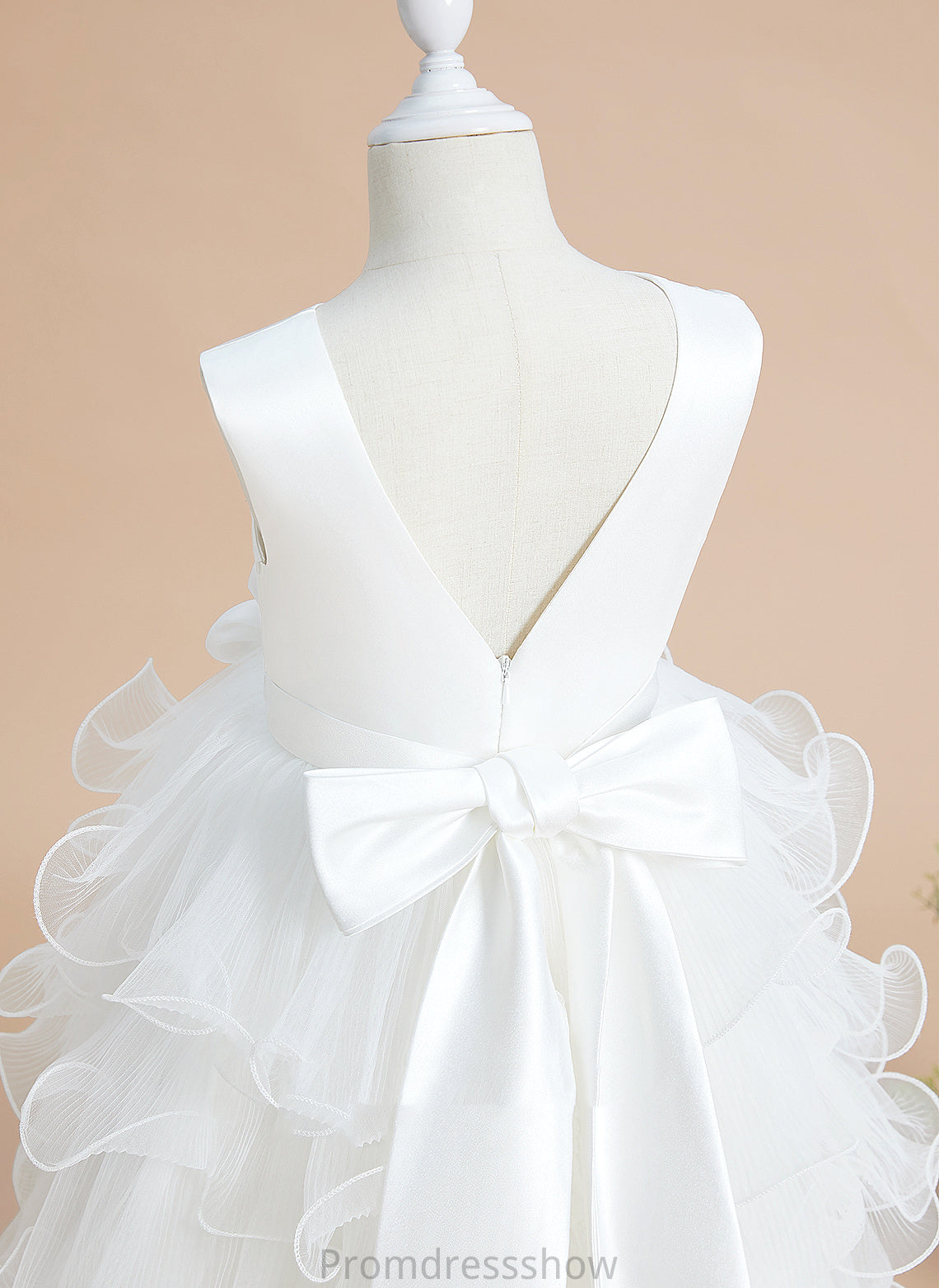 Satin/Tulle - Dress V-neck Girl Tea-length Flower Flower Girl Dresses Ball-Gown/Princess Sleeveless With Bow(s) Ellie