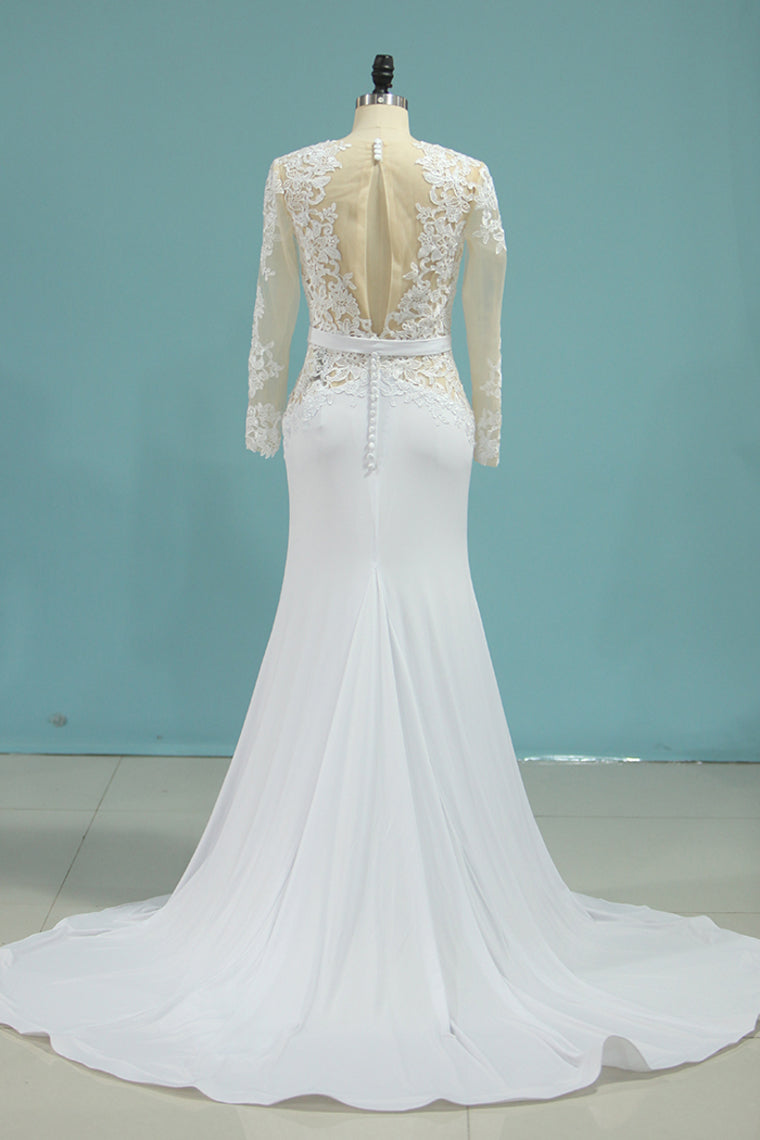 2024 Scoop Wedding Dresses Mermaid With Sash And Slit