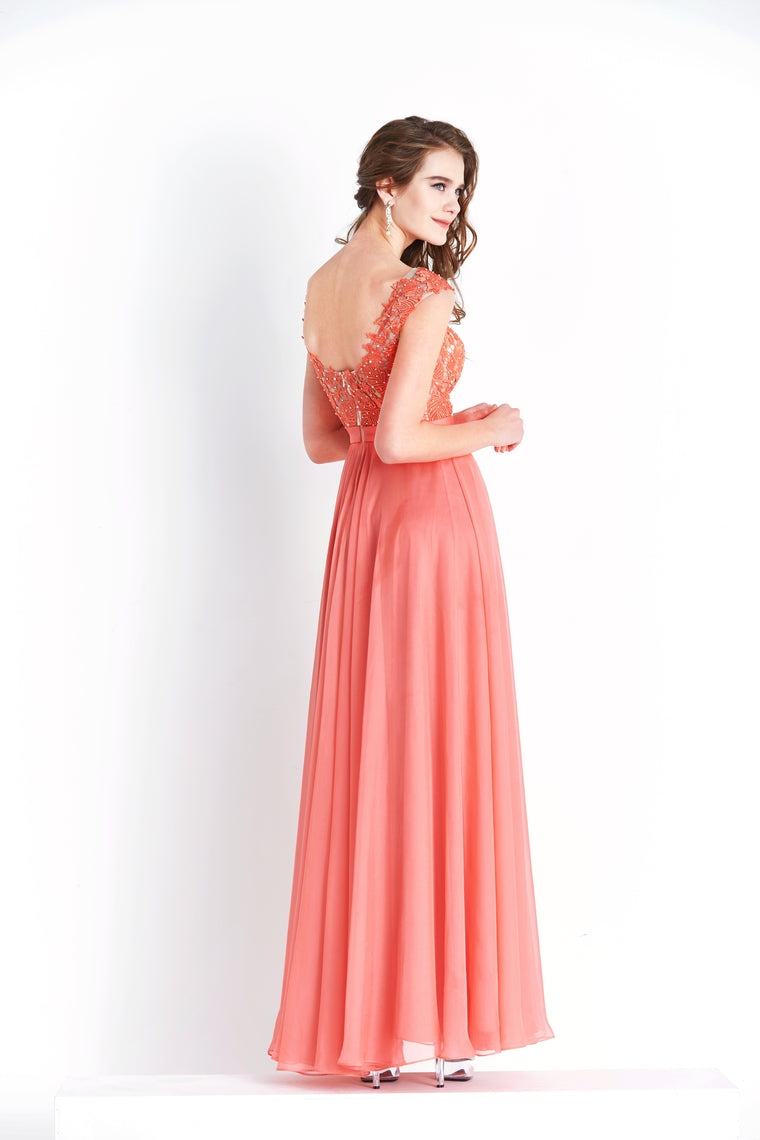 2024 Chiffon & Lace Scoop Prom Dresses A Line With Beading Floor Length