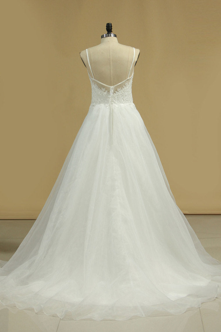 2024 Spaghetti Straps A Line Wedding Dresses Organza With Applique