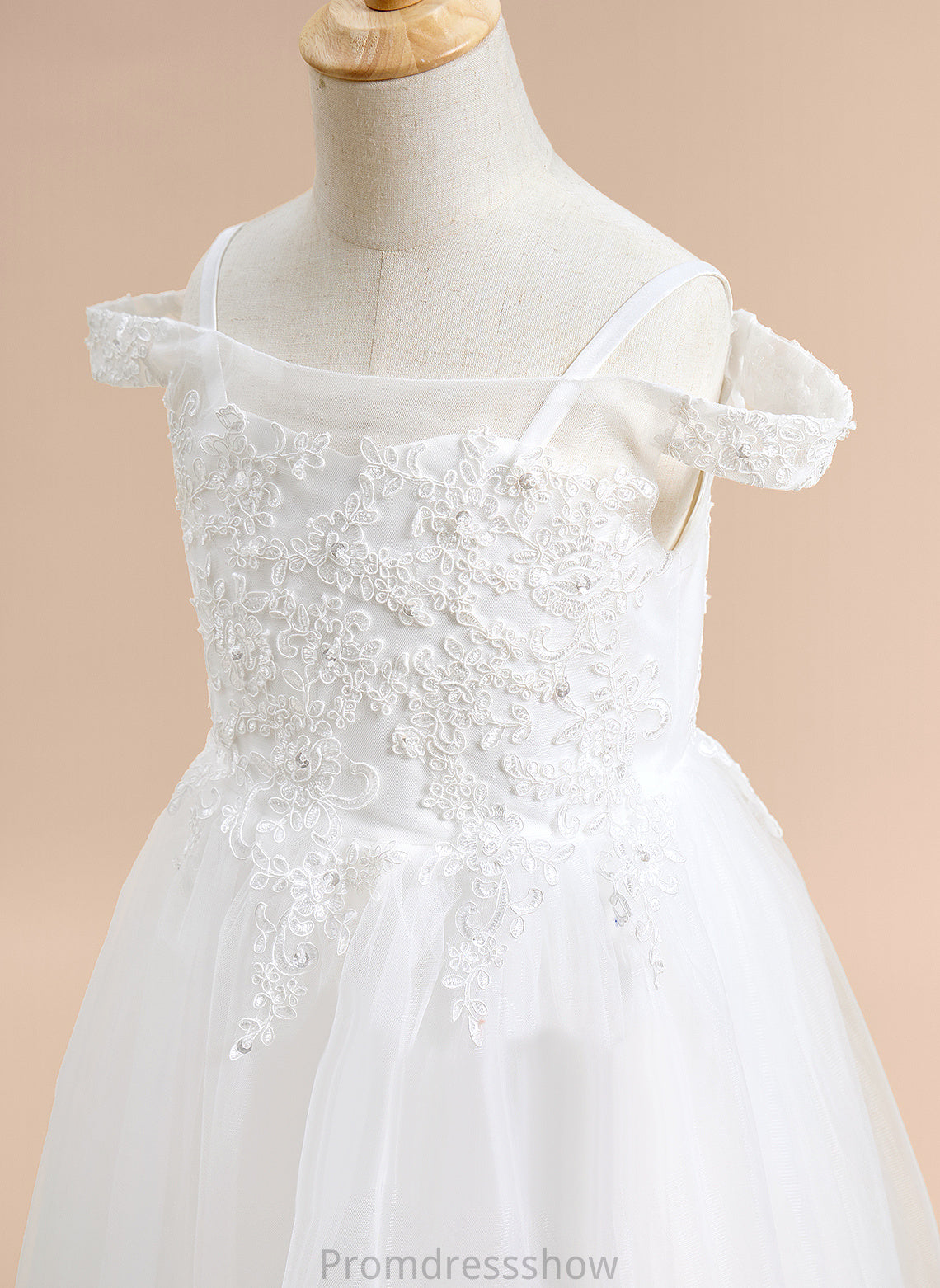 Tulle Flower Girl Dresses Sleeveless Flower Off-the-Shoulder Una Girl With - A-Line Dress Tea-length Lace