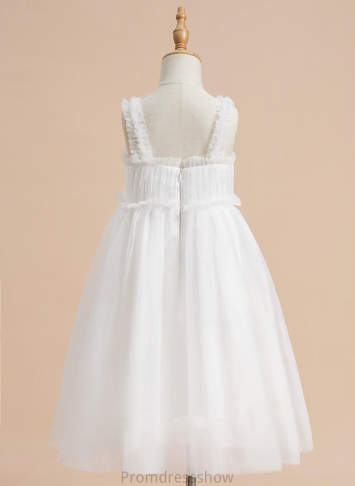 Square - Sleeveless Luna Flower Tulle Girl Dress Flower Girl Dresses Knee-length Neckline A-Line