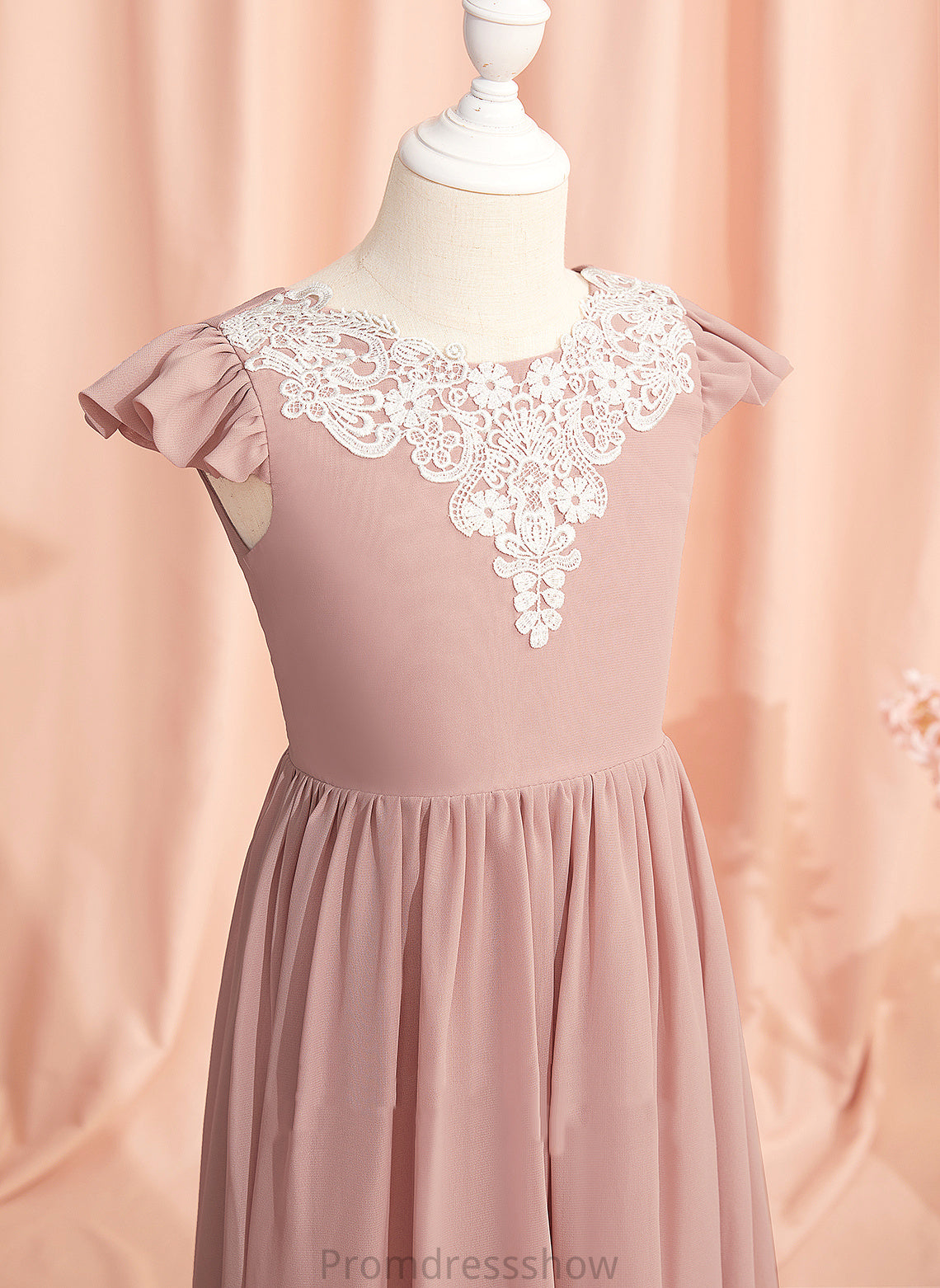 Flower Girl Dresses Dress Lace/V Back Girl A-Line Scoop Sleeves - Floor-length With Short Flower Neck Alia Chiffon/Lace