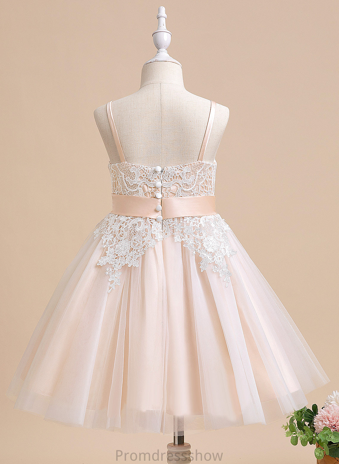 Flower Girl Dresses Sleeveless Neck Scalloped A-Line - Knee-length Girl Bow(s) Savanna Dress Tulle With Flower