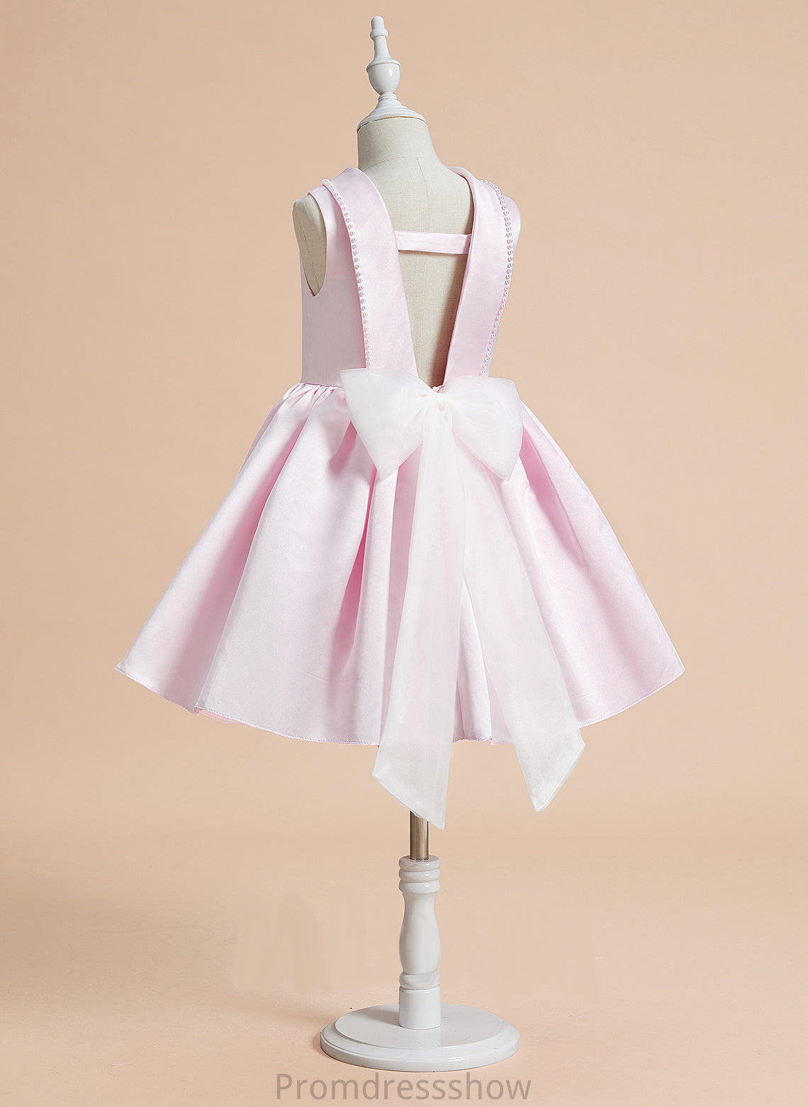 Girl Flower Girl Dresses Neck Knee-length With Satin A-Line Sleeveless - Flower Miah Dress Scoop Beading/Bow(s)